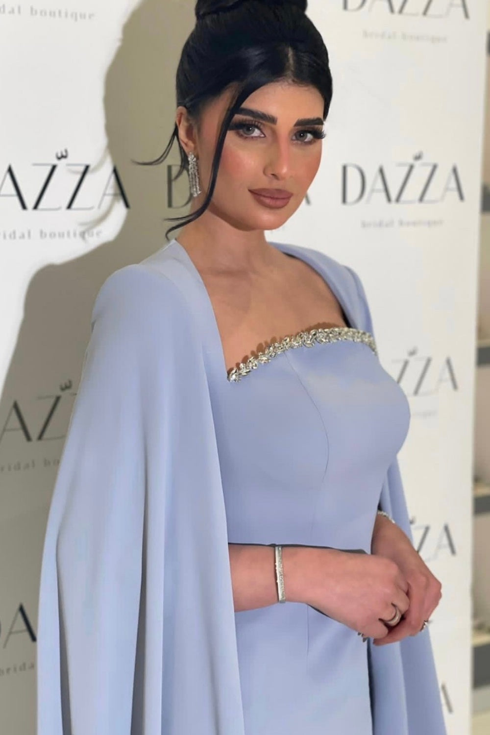 Elegant Blue Mermaid Evening Dress with Cape Sleeves SF486 Sheer Fairy