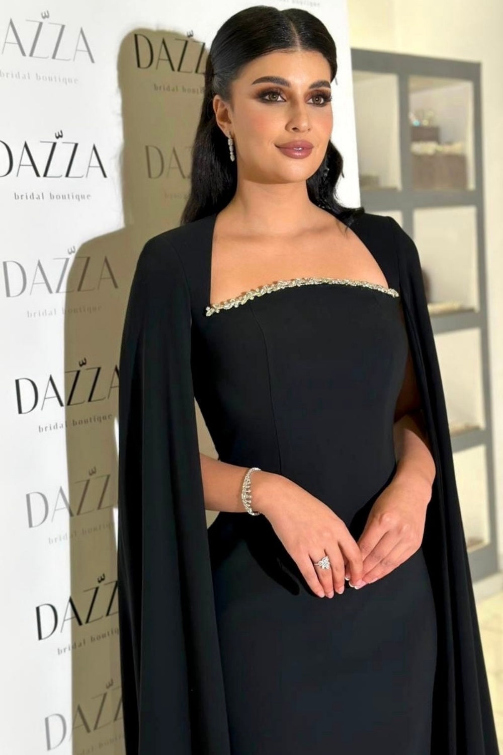 Elegant Blue Mermaid Evening Dress with Cape Sleeves SF486 Sheer Fairy