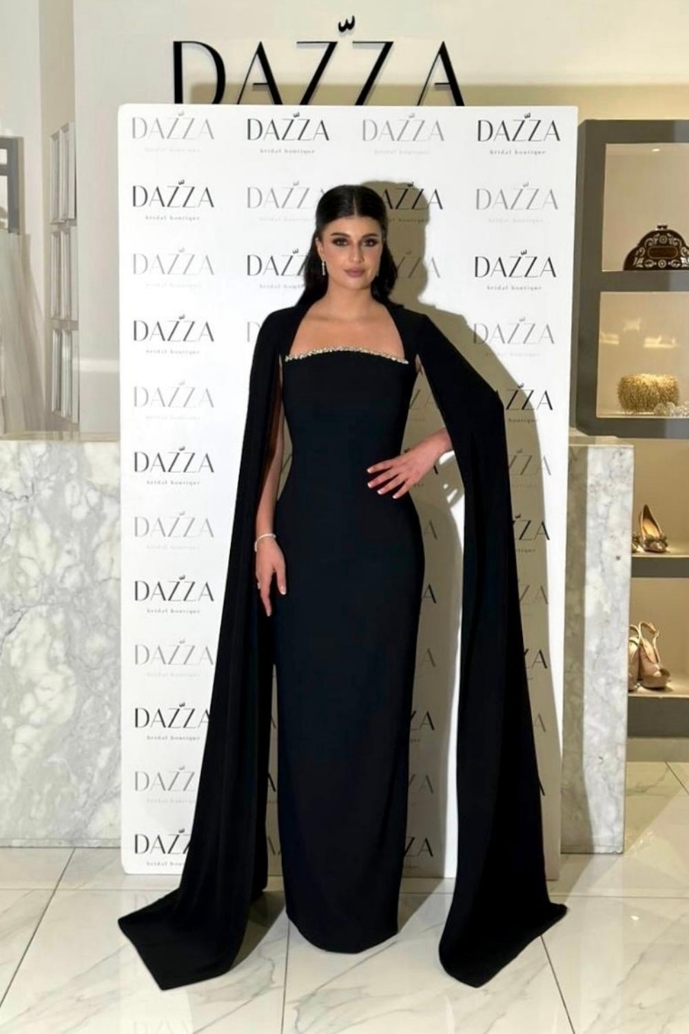 Elegant Blue Mermaid Evening Dress with Cape Sleeves SF486 Sheer Fairy