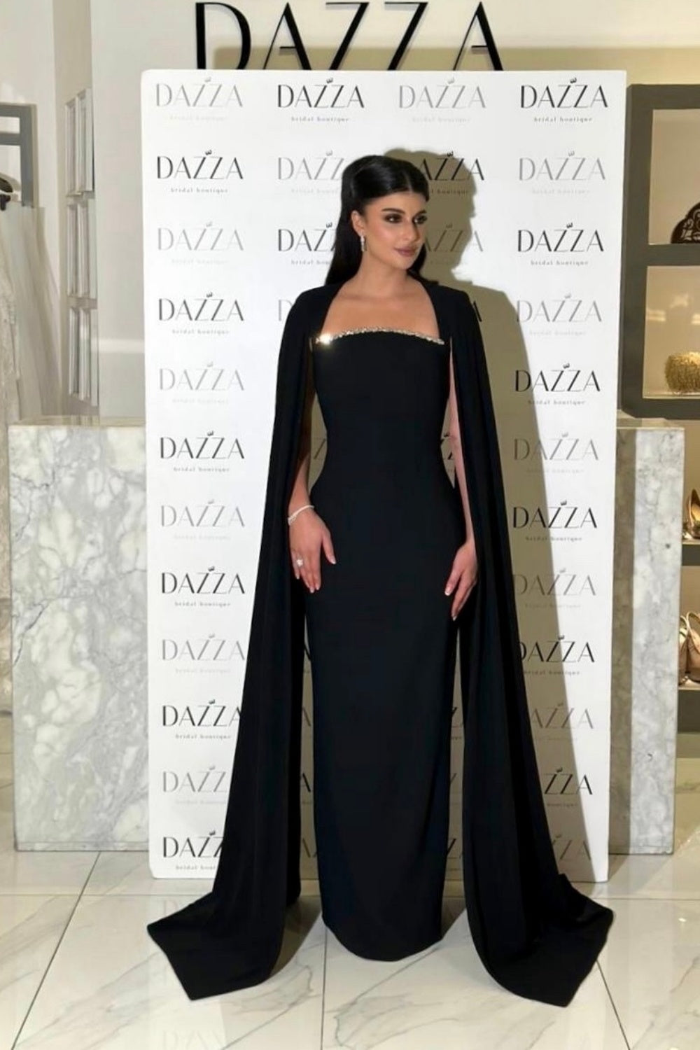 Elegant Blue Mermaid Evening Dress with Cape Sleeves SF486 Sheer Fairy