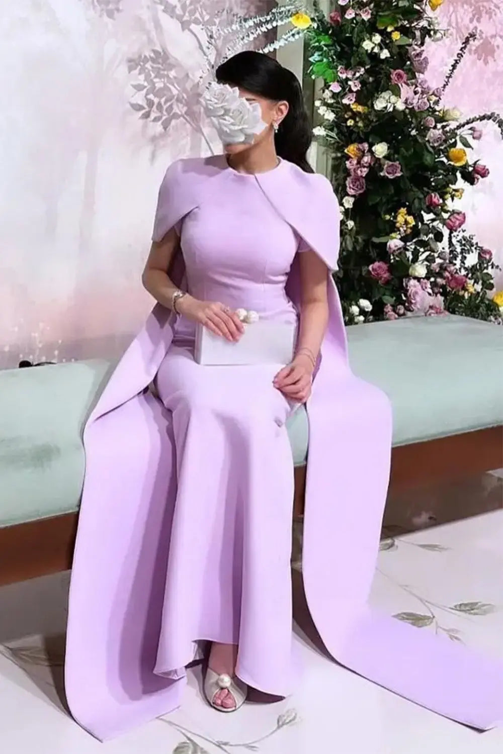 Simple Lilac Straight Evening Dress with Cape SF033 Sheer Fairy