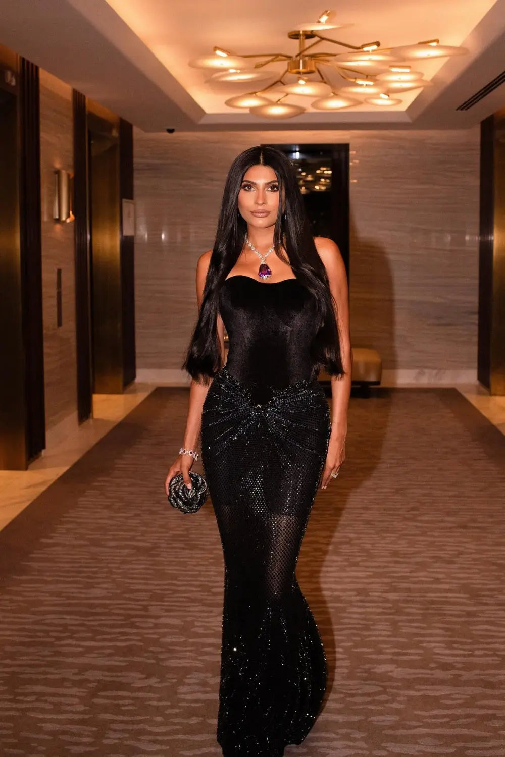 Black Velvet & Sequin Sleeveless Mermaid Evening Dress SF499 Sheer Fairy