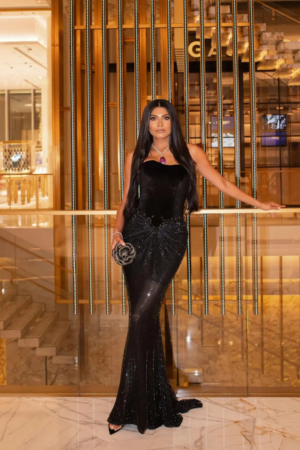 Black Velvet & Sequin Sleeveless Mermaid Evening Dress SF499 Sheer Fairy