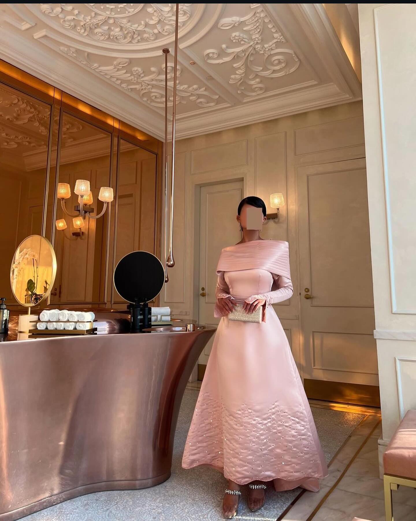 Pink Off-Shoulder Satin Beaded Sheath Evening Dress SF288