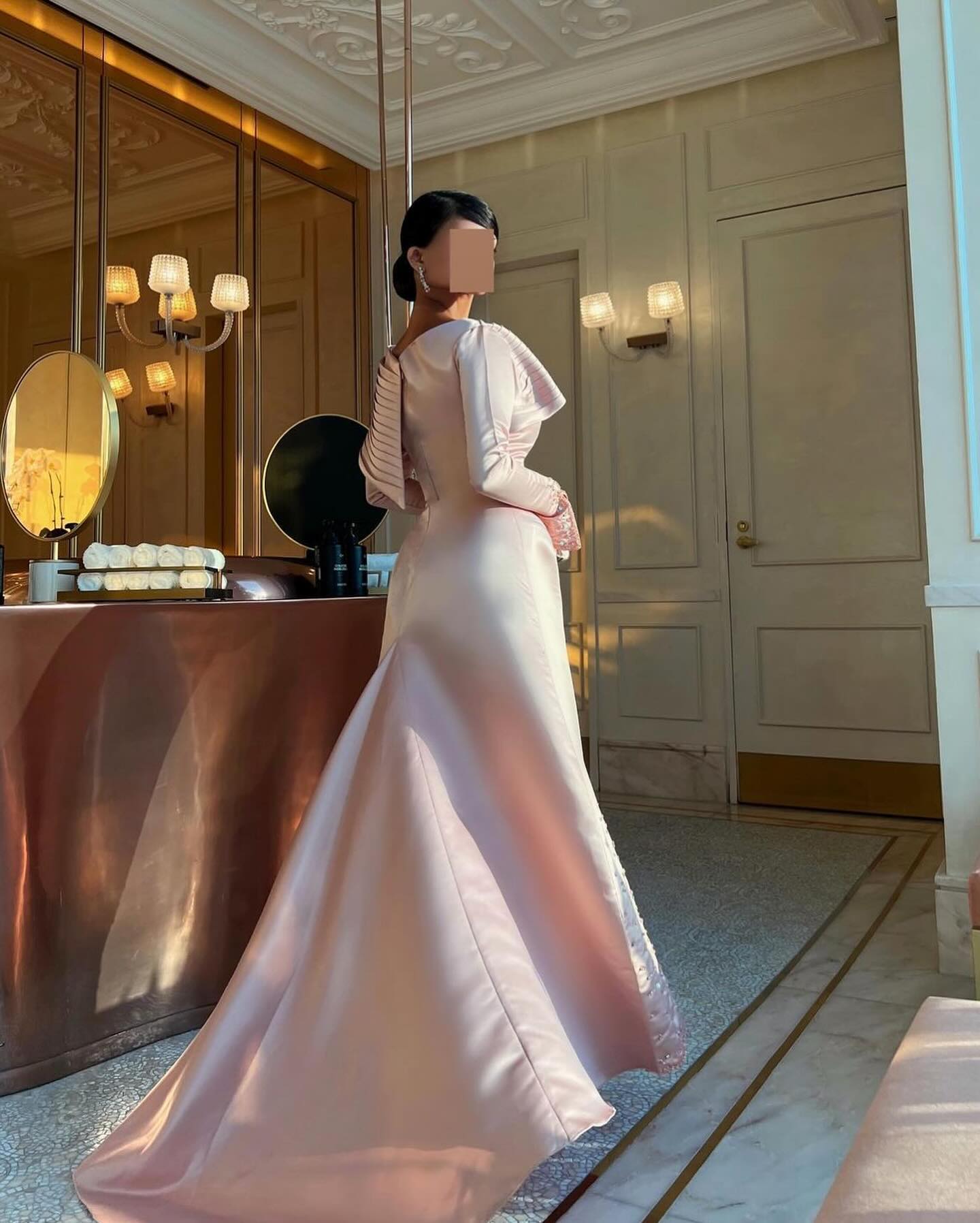 Pink Off-Shoulder Satin Beaded Sheath Evening Dress SF288