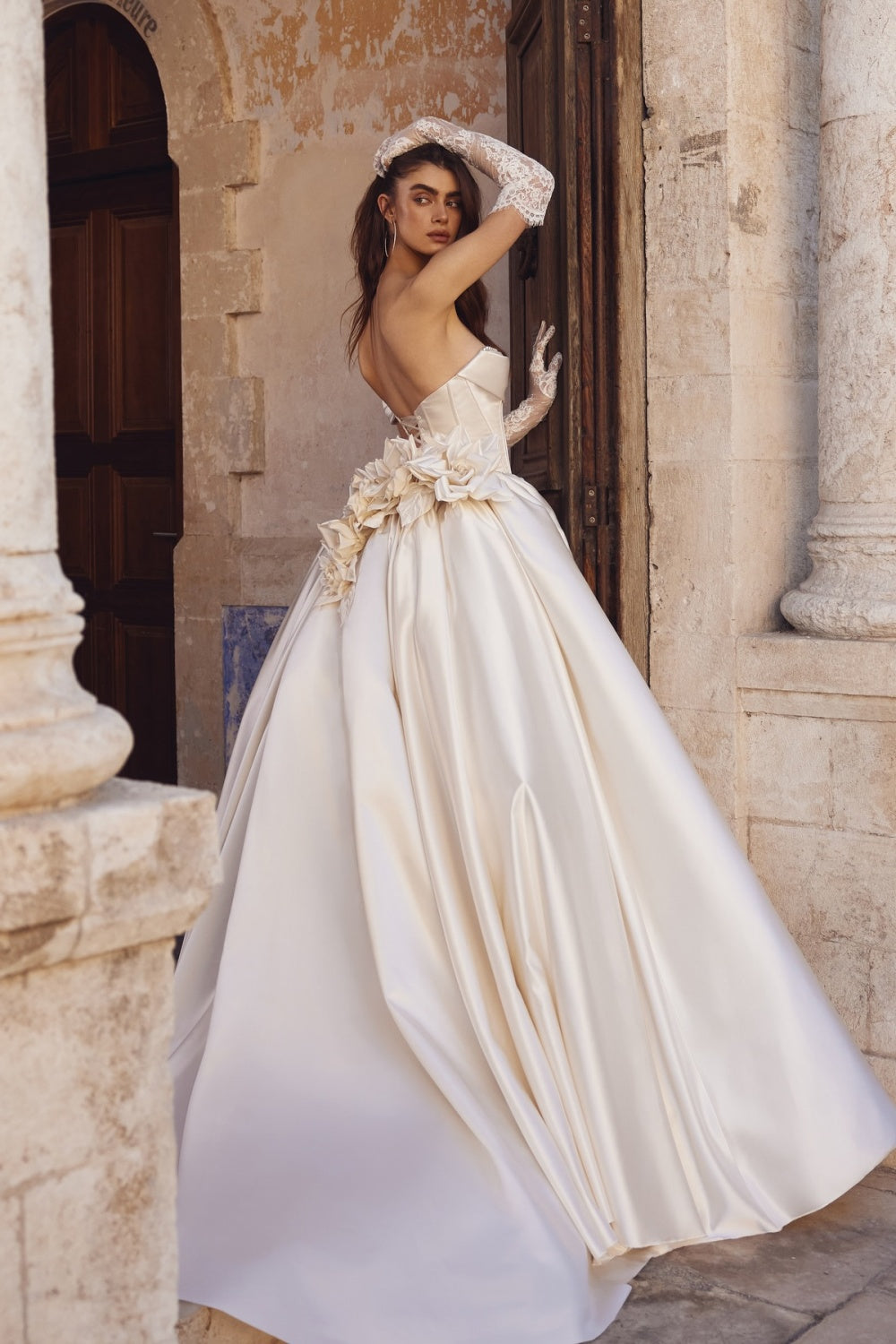 Off Shoulder Ivory Corset Bodice Ball Gown Wedding Dress with Glove SW083 Sheer Fairy