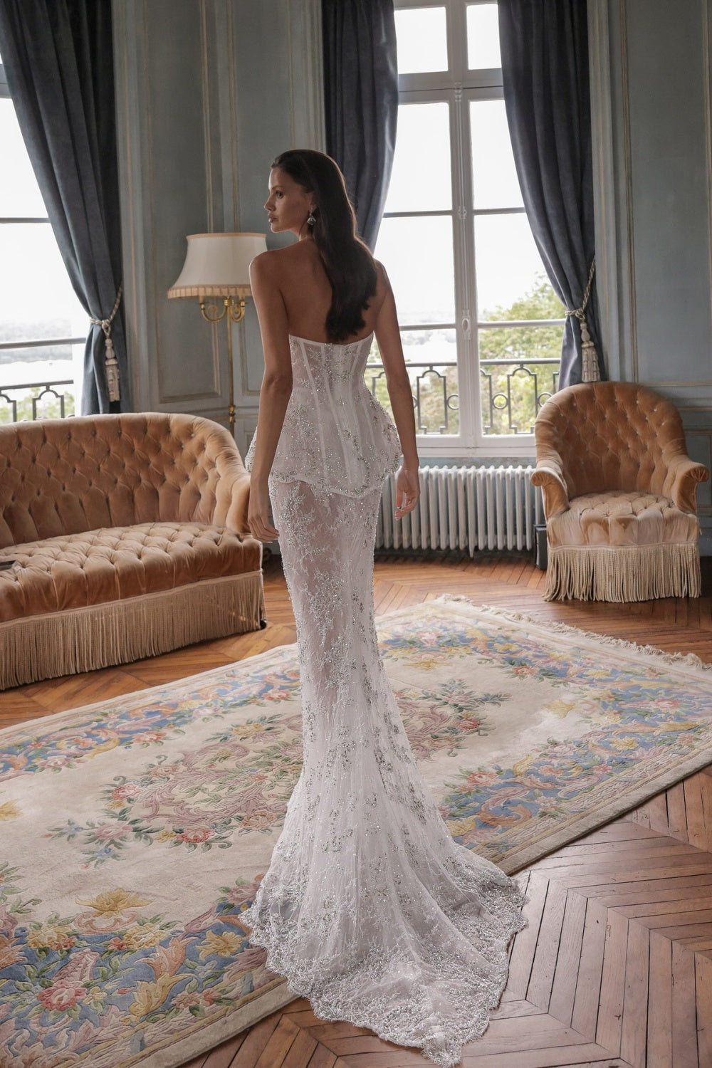 Romantic Strapless Lace Mermaid Wedding Dress with Peplum SW076 Sheer Fairy