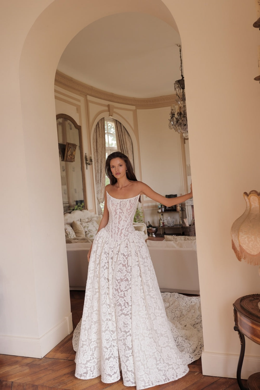 Elegant Romantic Lace Corset A-Line Wedding Dress SW077 Sheer Fairy