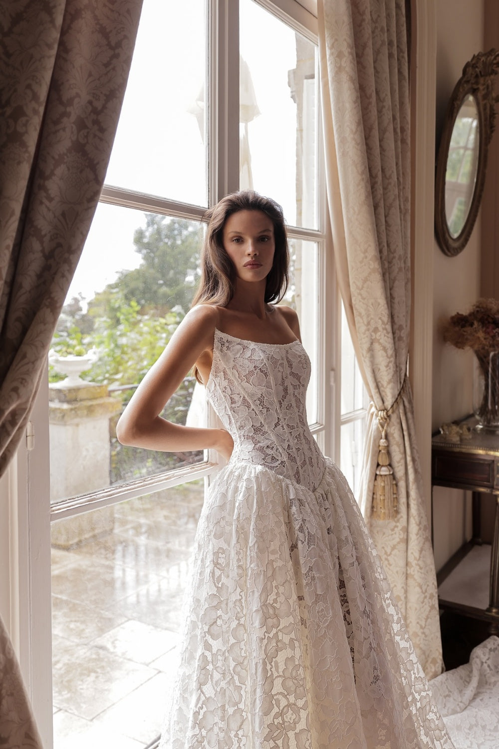 Elegant Romantic Lace Corset A-Line Wedding Dress SW077 Sheer Fairy