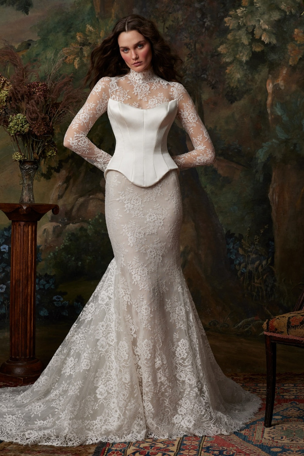 Luxury Vintage Lace Mermaid Wedding Dress with Corset Bodice SW080 Sheer Fairy