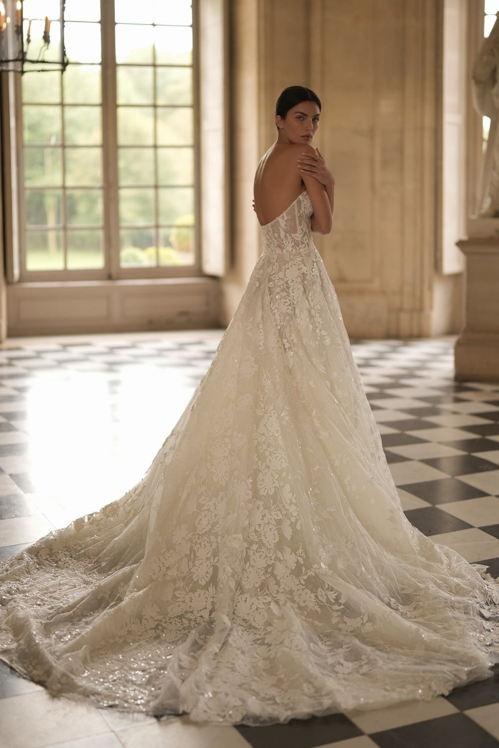 Elegant Strapless Lace Ball Gown Wedding Dress SW081 Sheer Fairy