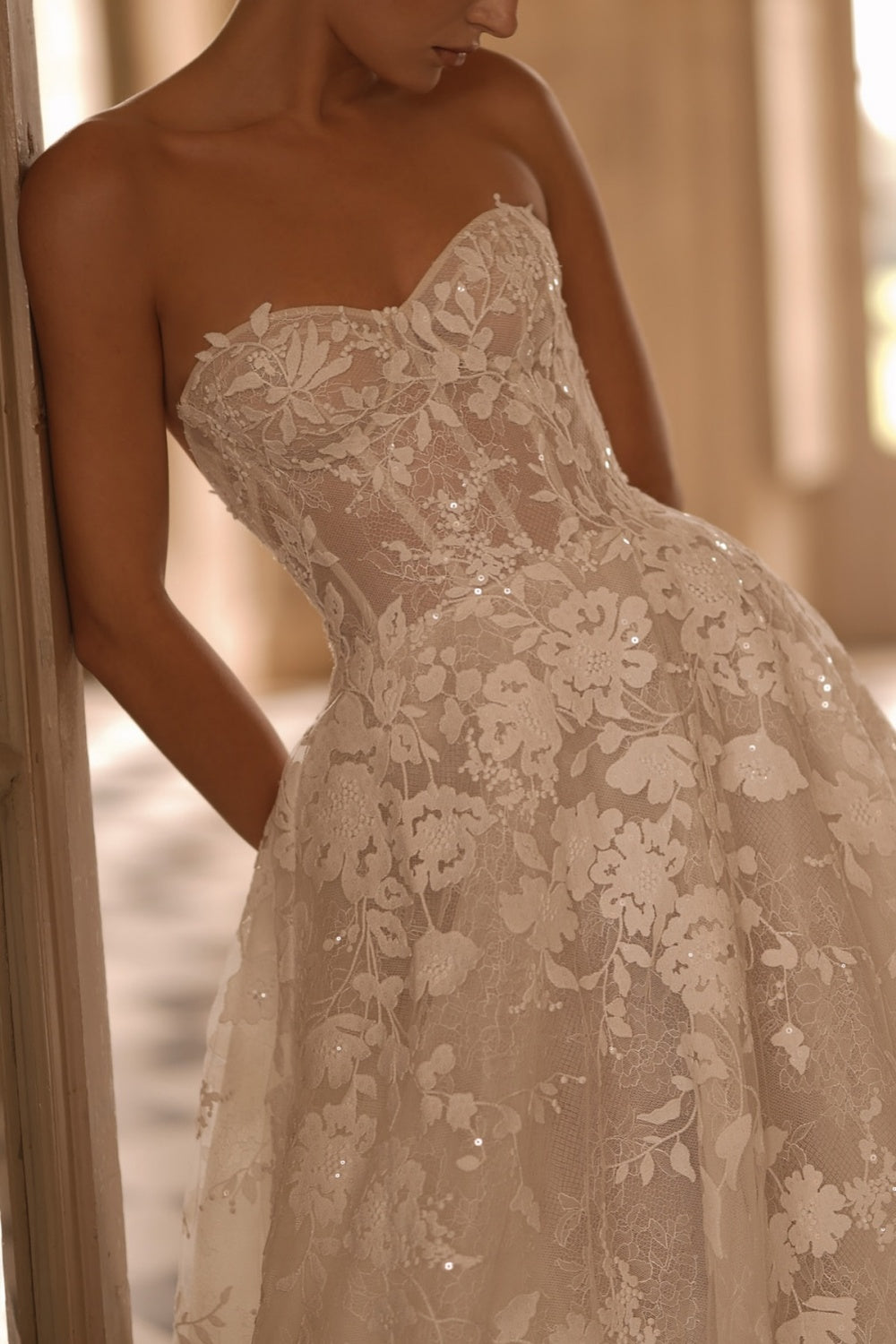 Elegant Strapless Lace Ball Gown Wedding Dress SW081 Sheer Fairy