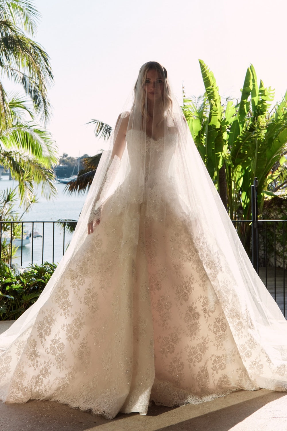 Luxury Floral Embroidered Lace Wedding Dress with and Arm Sleeves SW082 Sheer Fairy