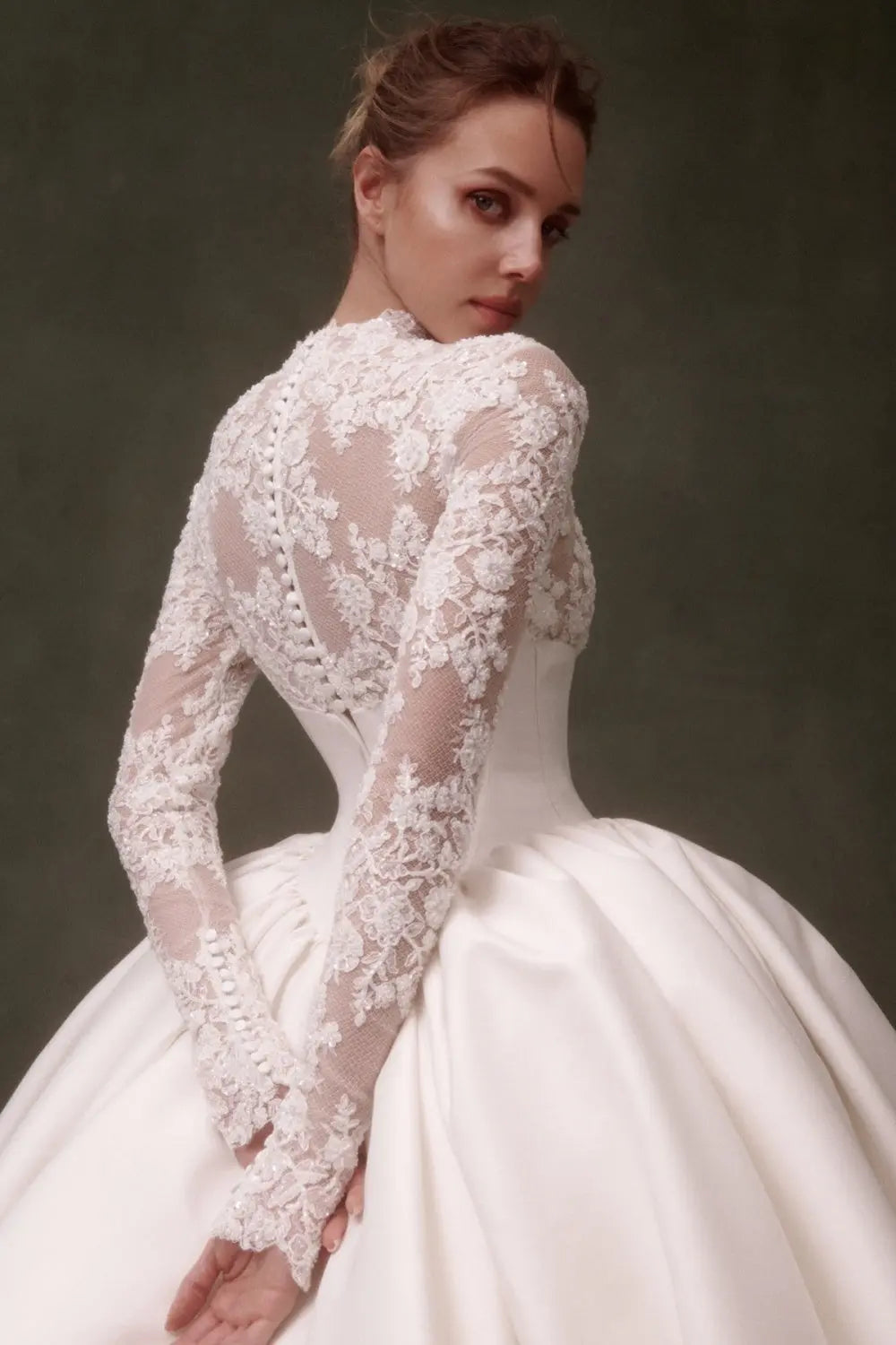 Elegant Classic Long Sleeve Satin Ball Gown Wedding Dress SW075 Sheer Fairy