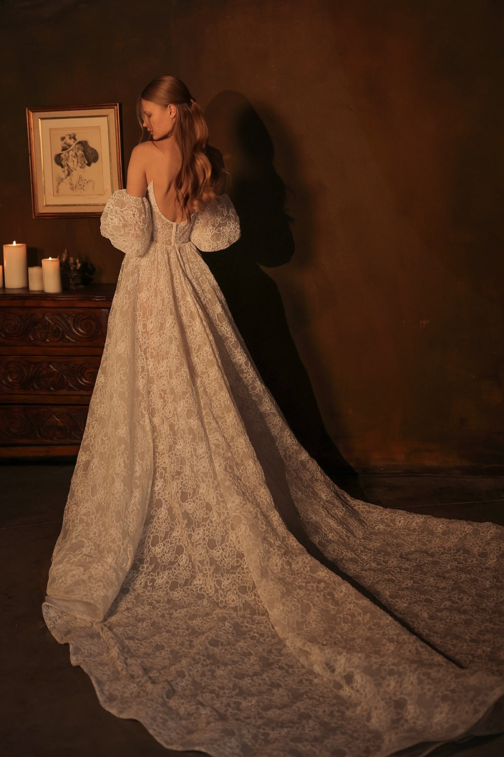 Luxury Off Shoulder Puff Sleeve Lace Ball Gown Wedding Dress SW074 Sheer Fairy