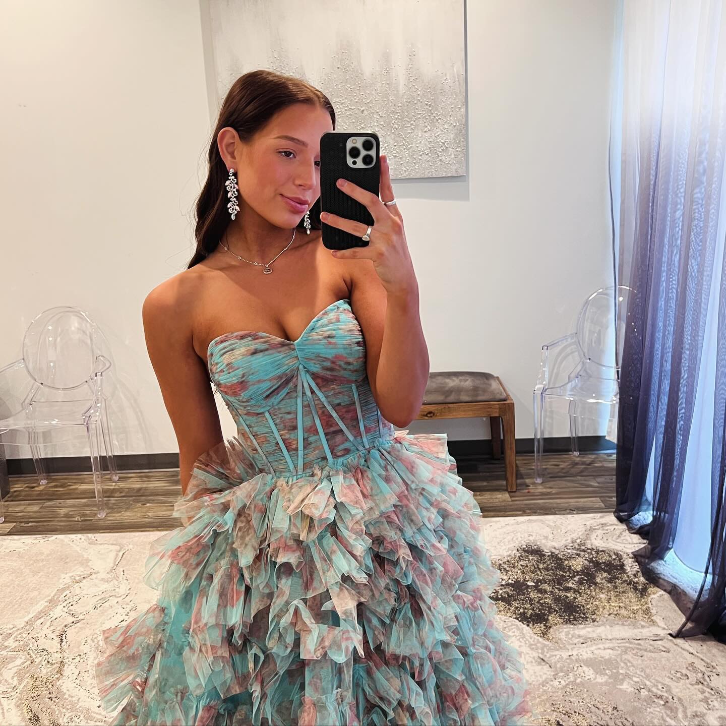 Multi-Color Ruffled Tulle Strapless A-Line Prom Dress SH153 - SHEER FAIRY