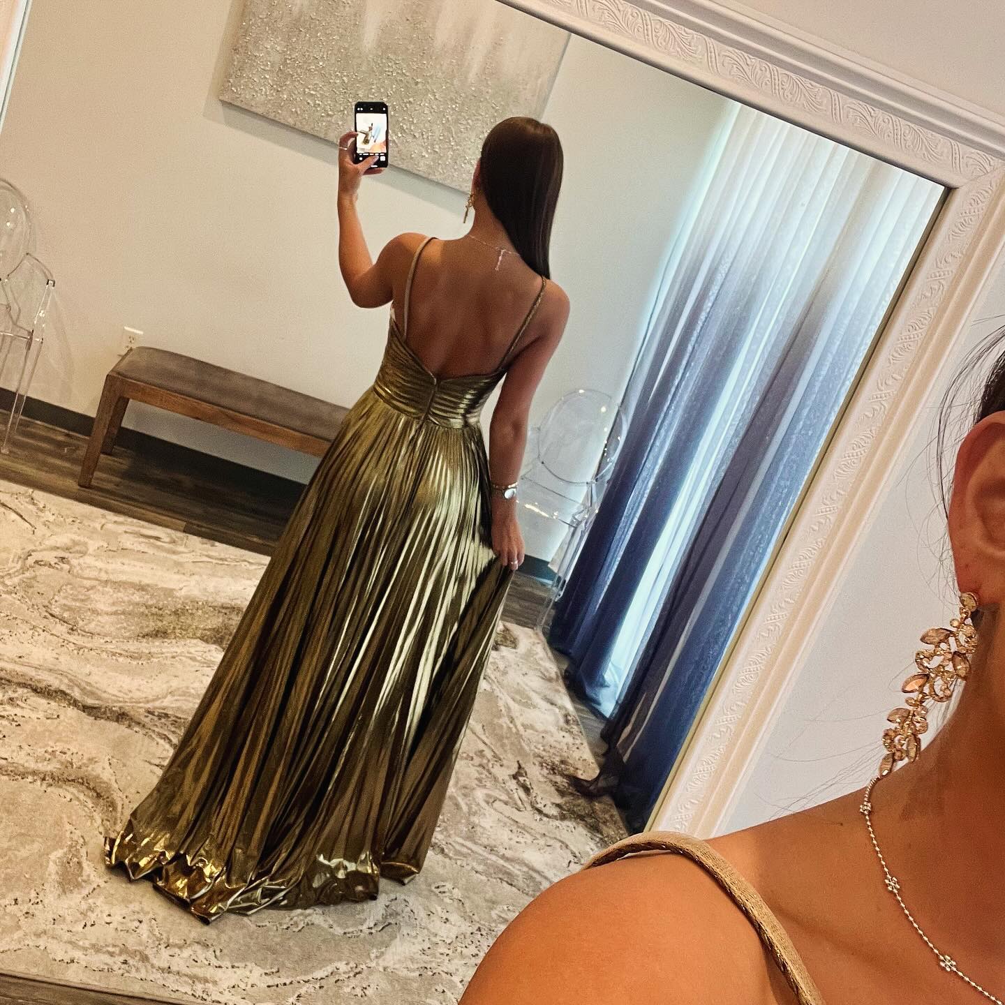 Elegant Gold Metallic Strappy Cutout Sheath Evening Dress SH154 - SHEER FAIRY