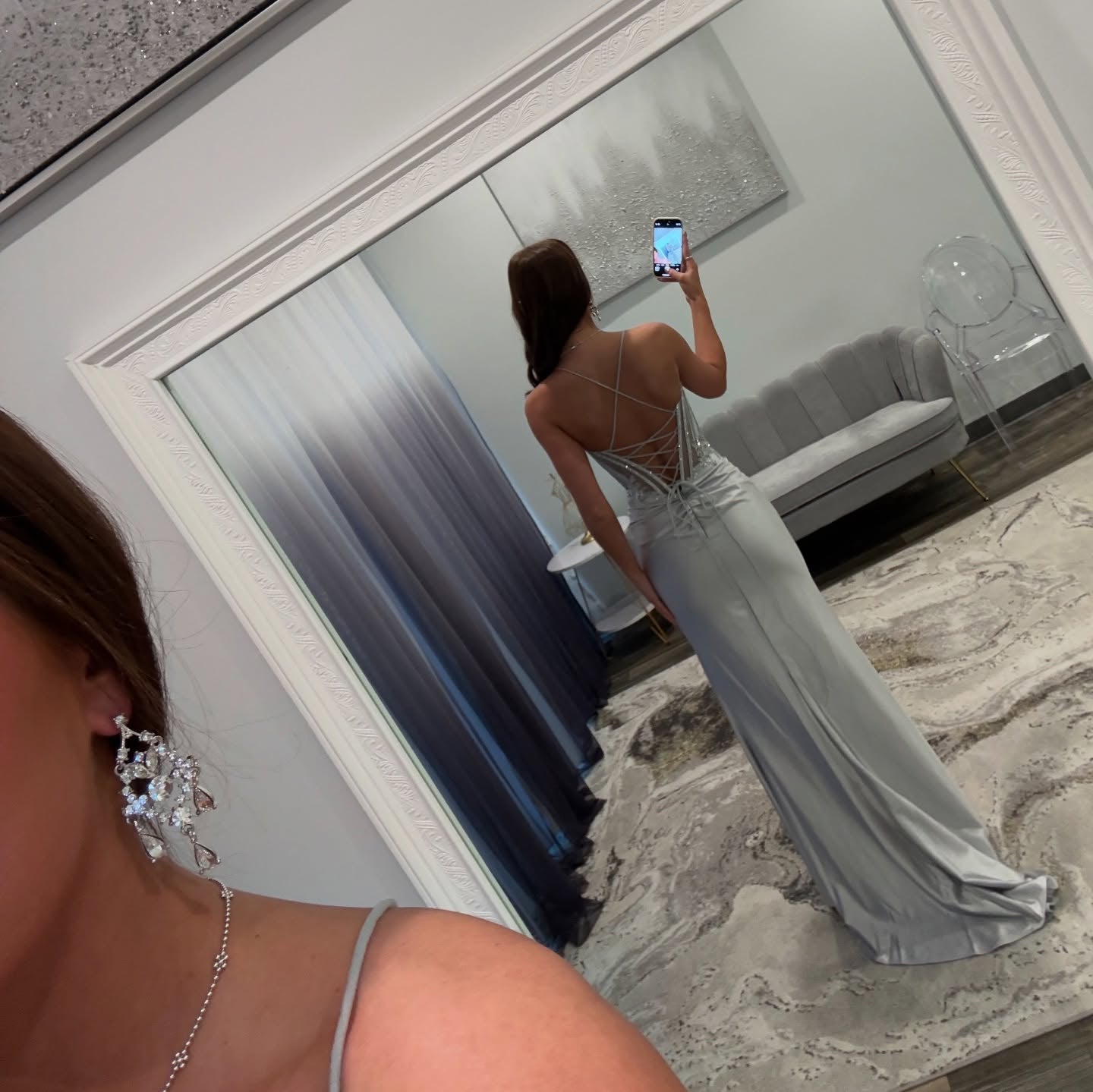 Luxury Silver Satin Mermaid Mermaid Prom Dress SH165