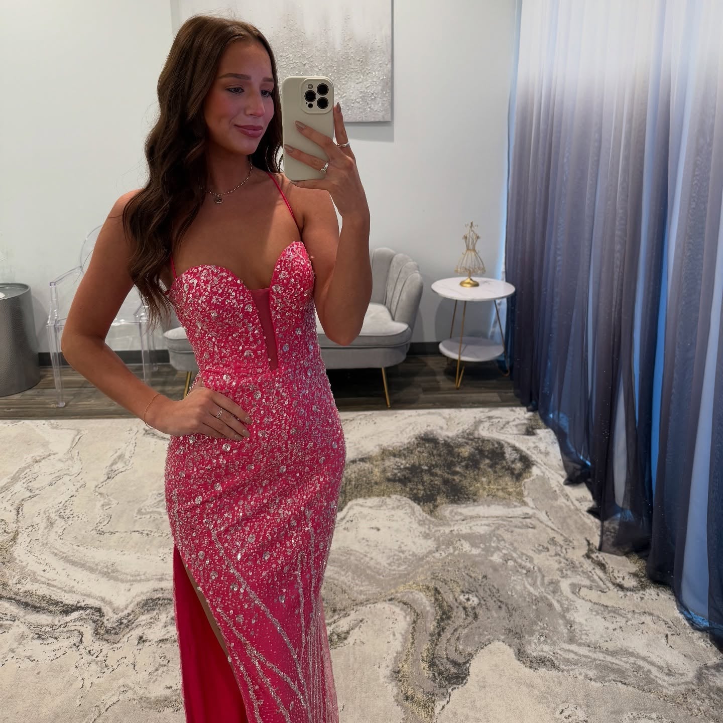 Hot Pink Sequin Sweetheart Mermaid Prom Dresses SH168