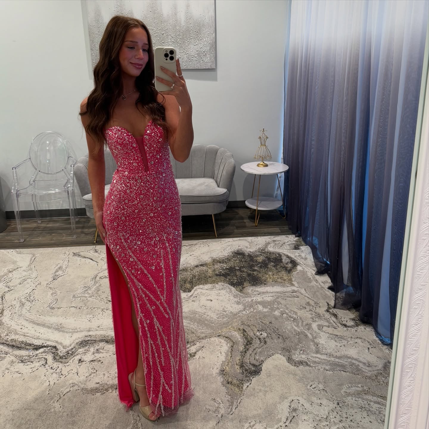 Hot Pink Sequin Sweetheart Mermaid Prom Dresses SH168