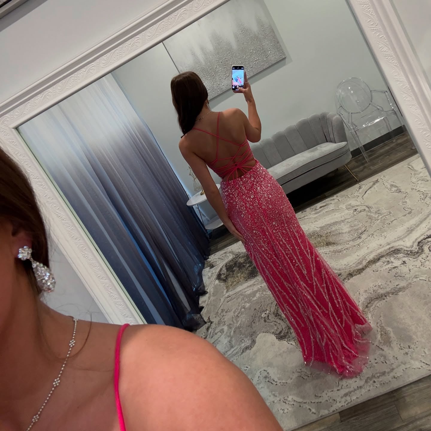 Hot Pink Sequin Sweetheart Mermaid Prom Dresses SH168