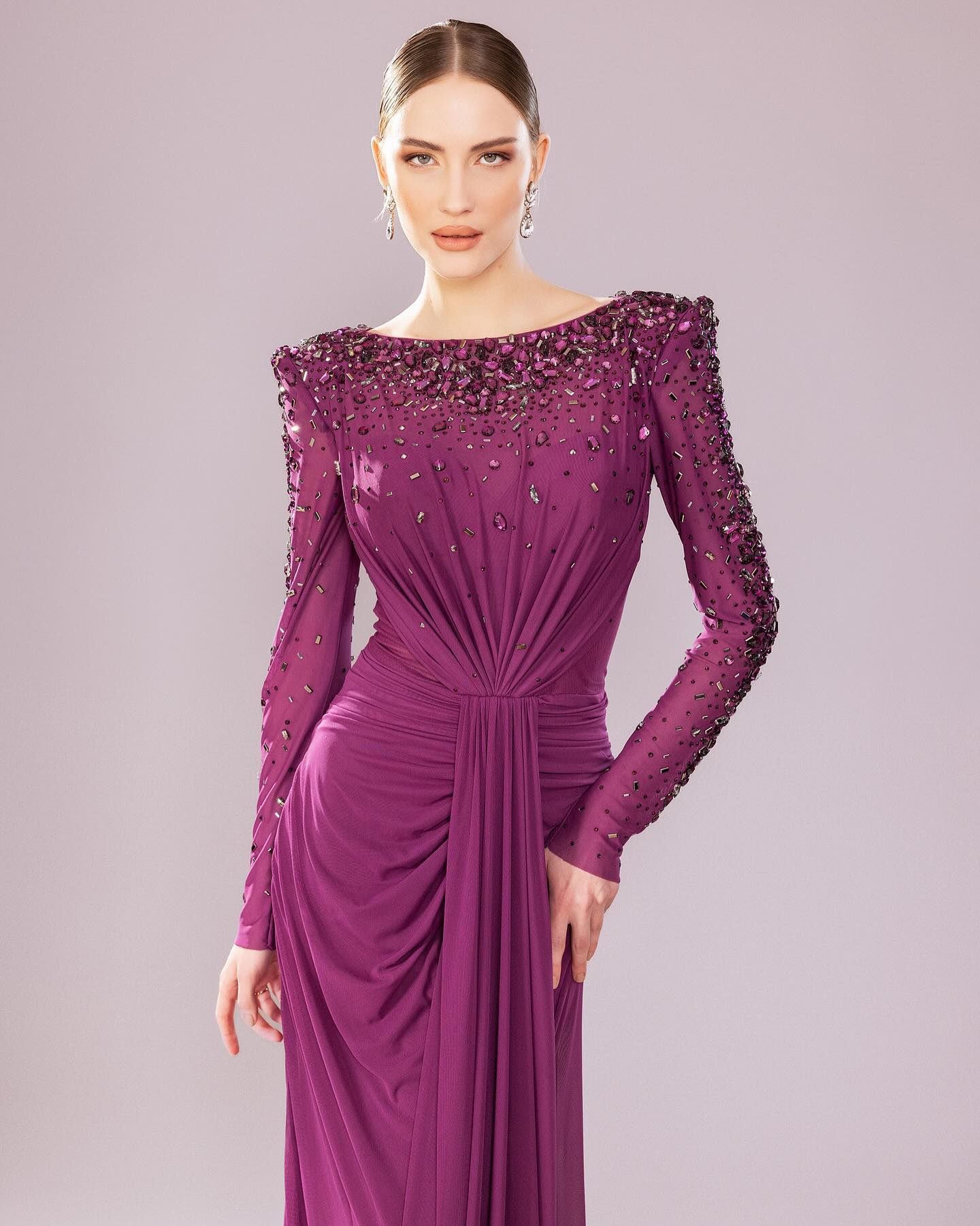 Luxury High Neck Beaded Lace Sheath Evening Dress with Long Sleeves SS565