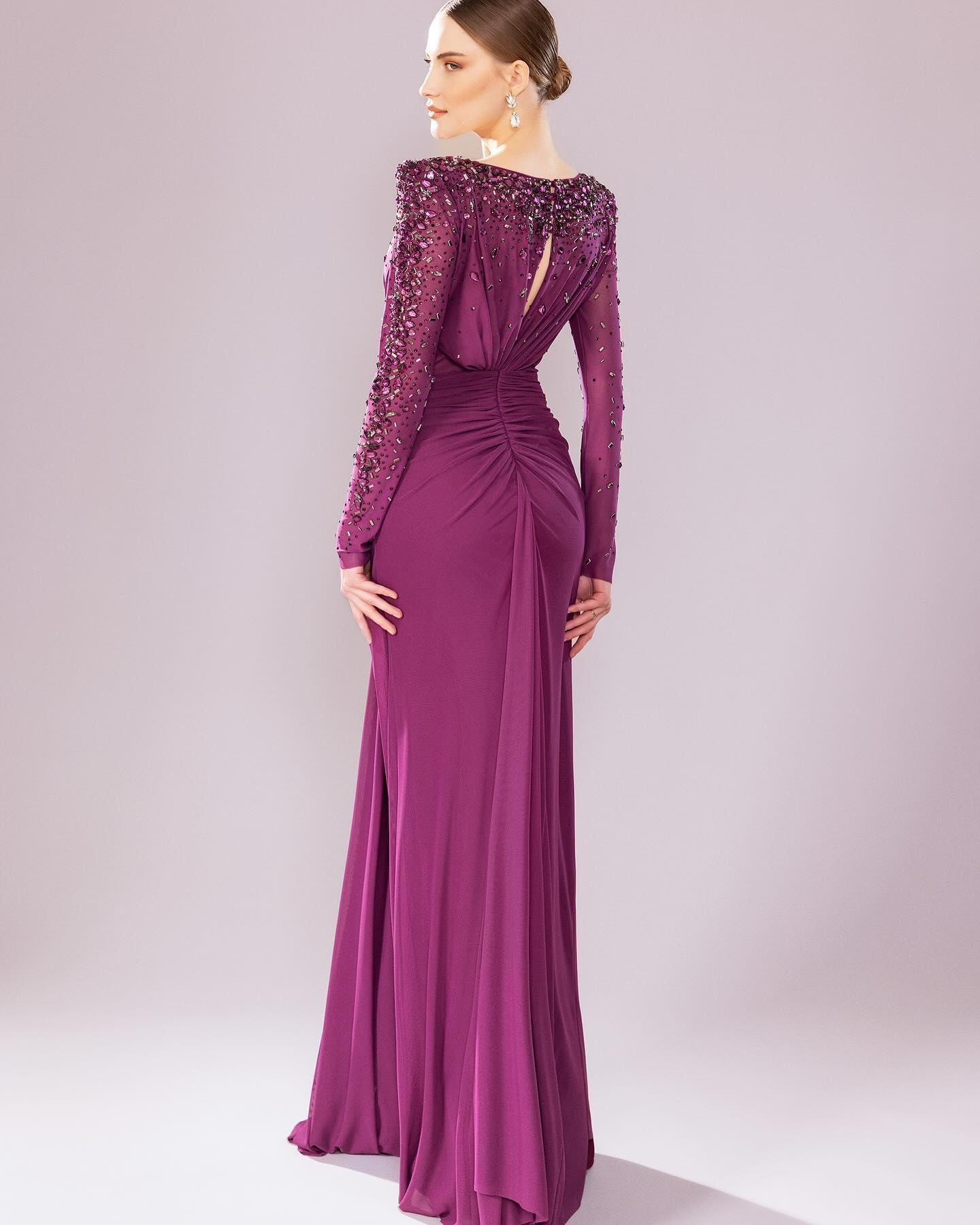 Luxury High Neck Beaded Lace Sheath Evening Dress with Long Sleeves SS565