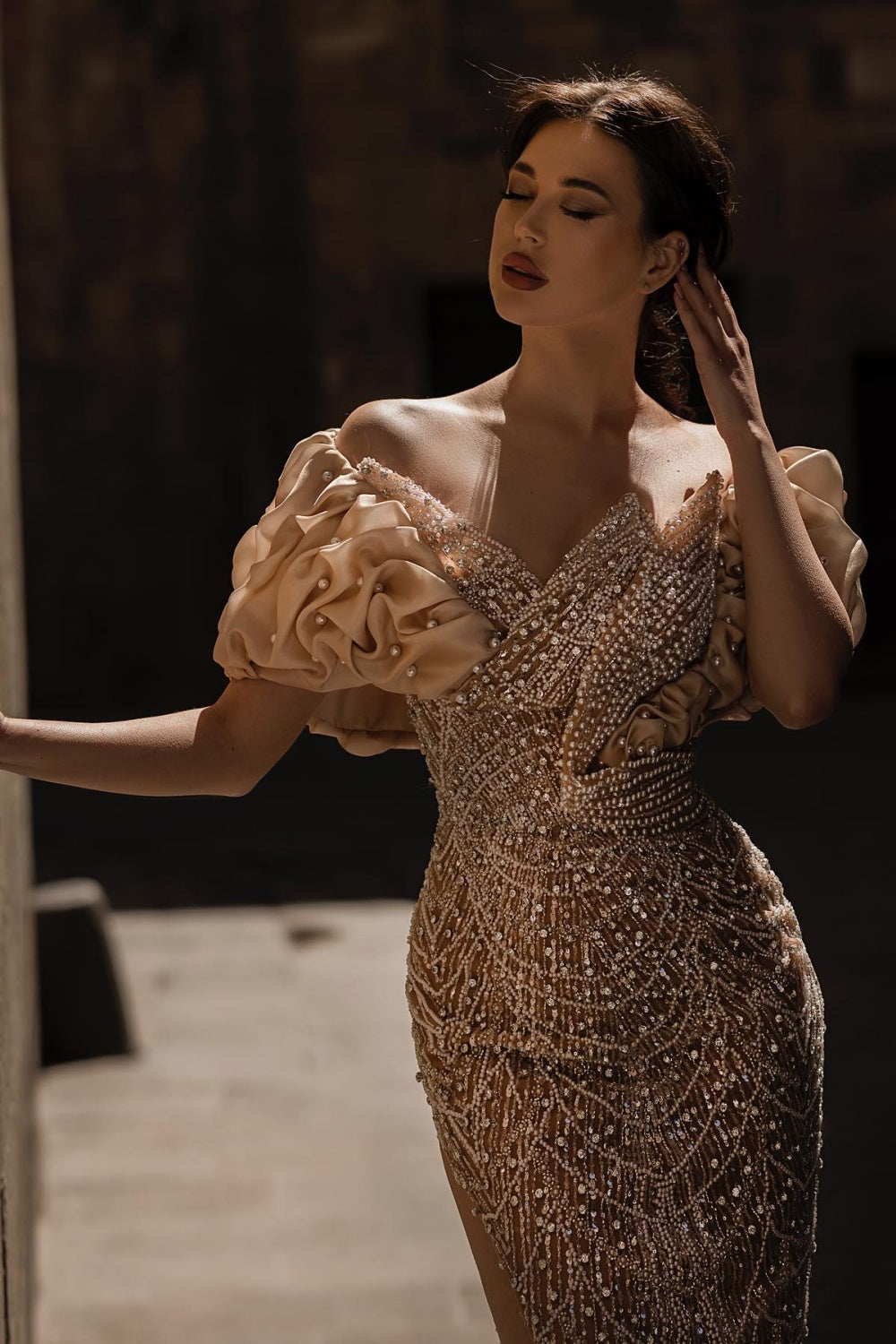 Elegant Off Shoulder Mermaid Sage Green Slit Evening Dress SS288 Sheer Fairy