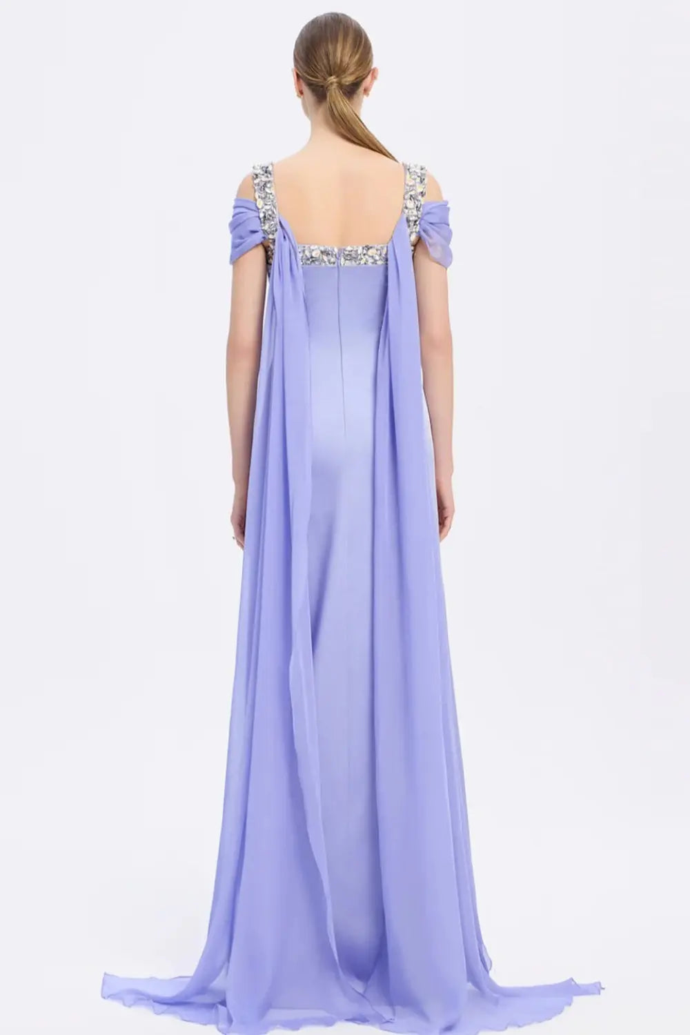 Crystal Trimmed Satin Formal Sheath Evening Dress SF402 Sheer Fairy