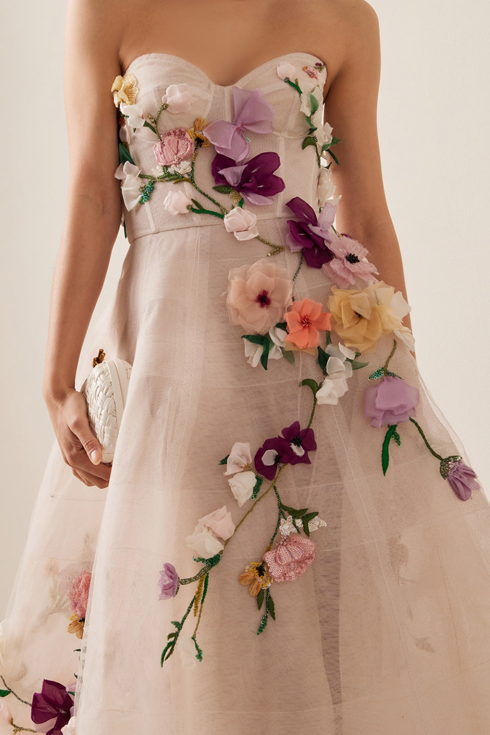 Elegant 3D Flowers Khaki A-line Strapless Evening Dress SS334 Sheer Fairy