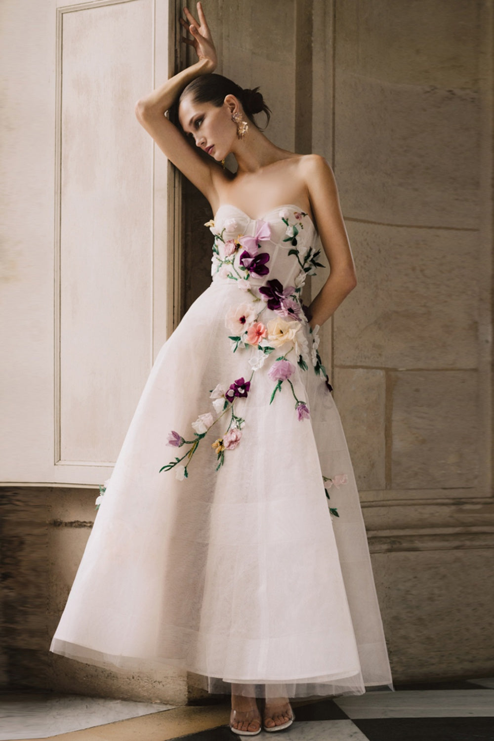 Elegant 3D Flowers Khaki A-line Strapless Evening Dress SS334 Sheer Fairy