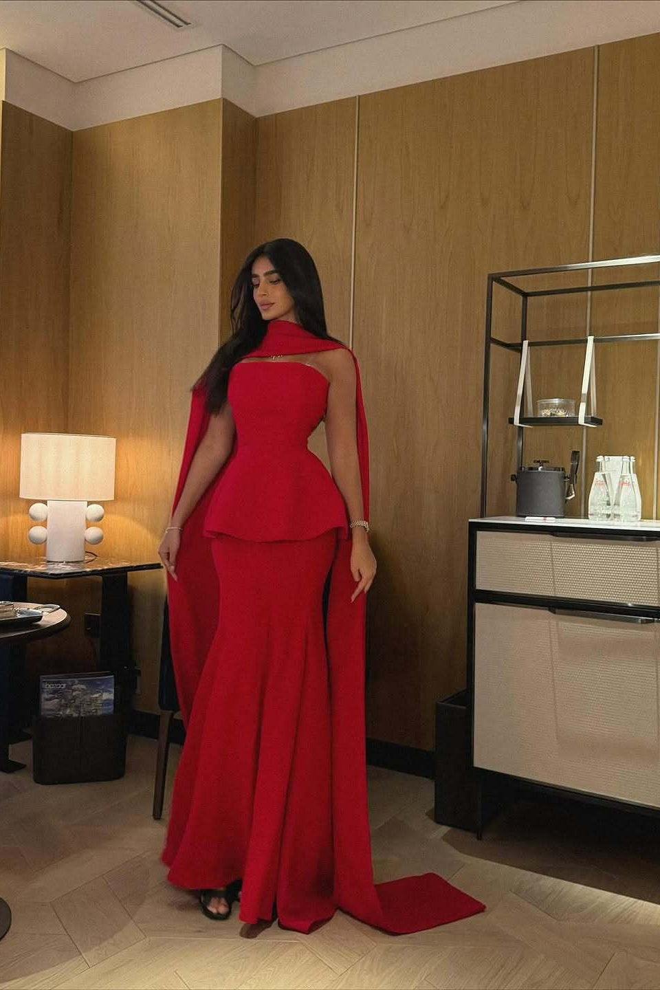 Red Structured Crepe Cut-Out Halter Mermaid Evening Dress SF368 Sheer Fairy