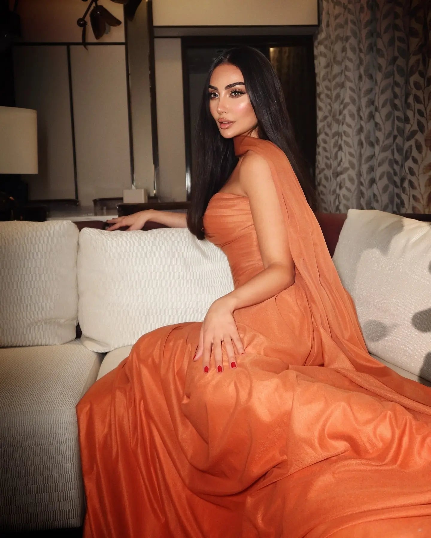 Elegant Orange Chiffon Sexy Backless Long Prom Dress Gown with Cape SF568 Sheer Fairy