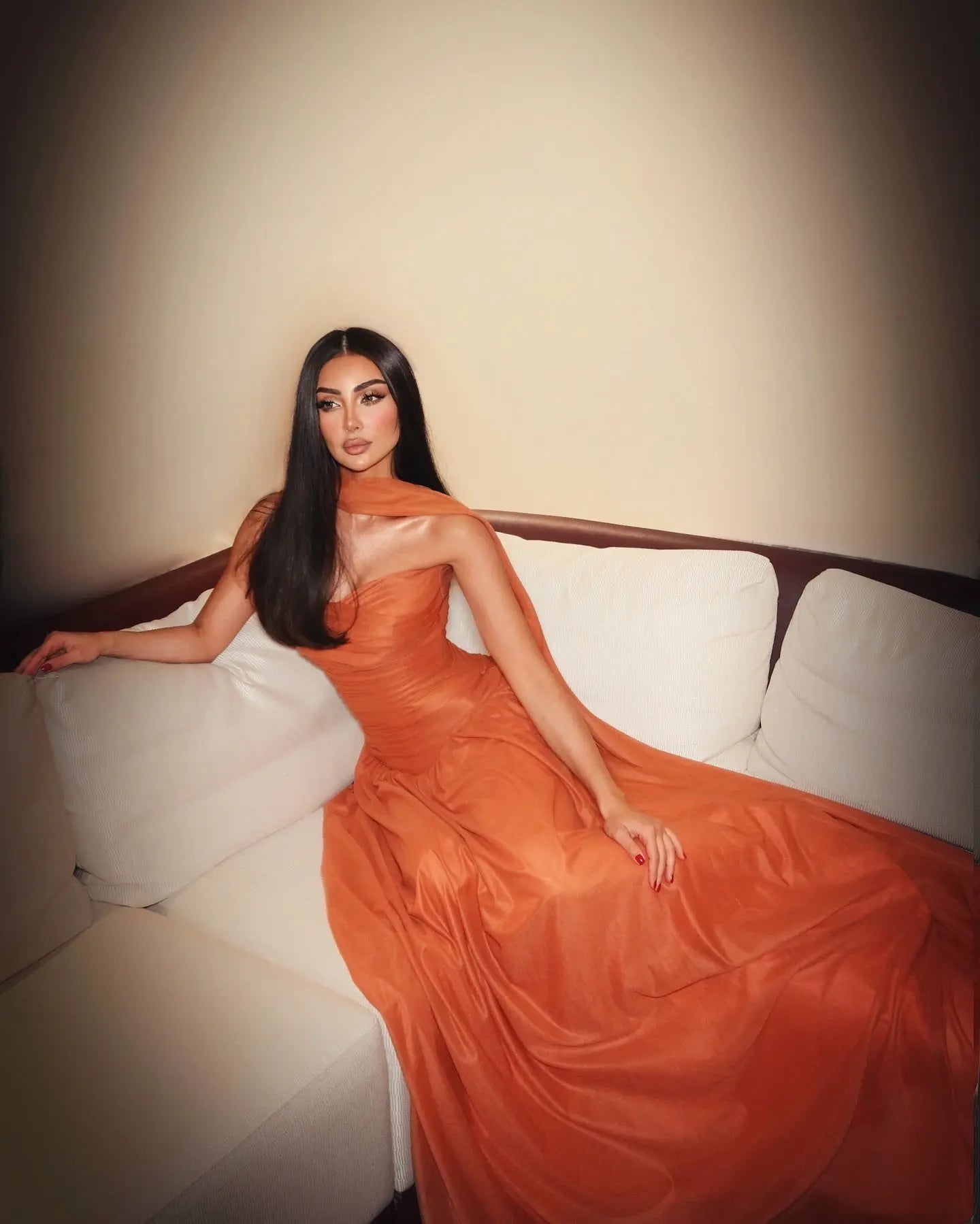 Elegant Orange Chiffon Sexy Backless Long Prom Dress Gown with Cape SF568 Sheer Fairy