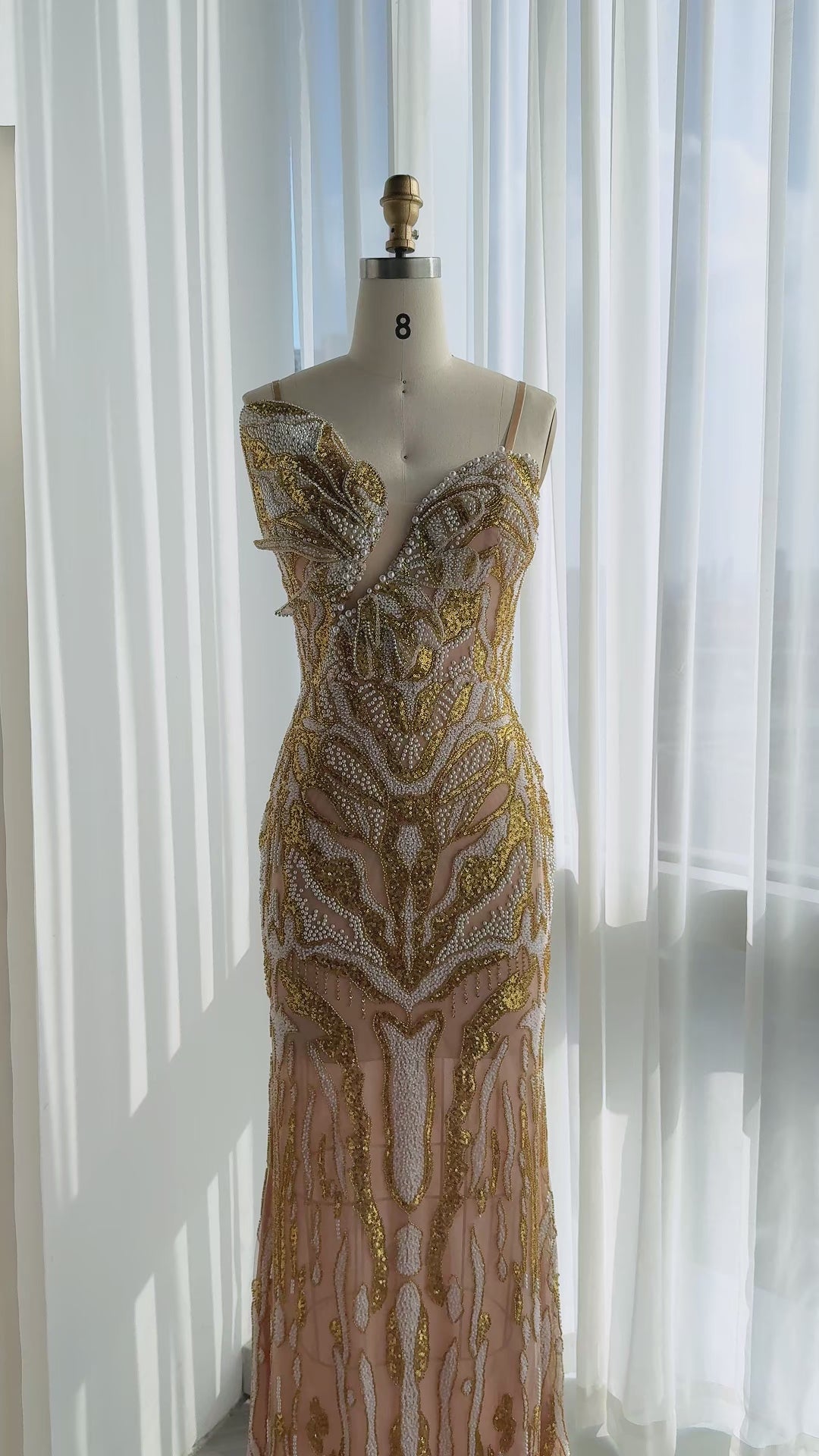 Load video: Champagne Beaded Tulle Formal Wedding Dress