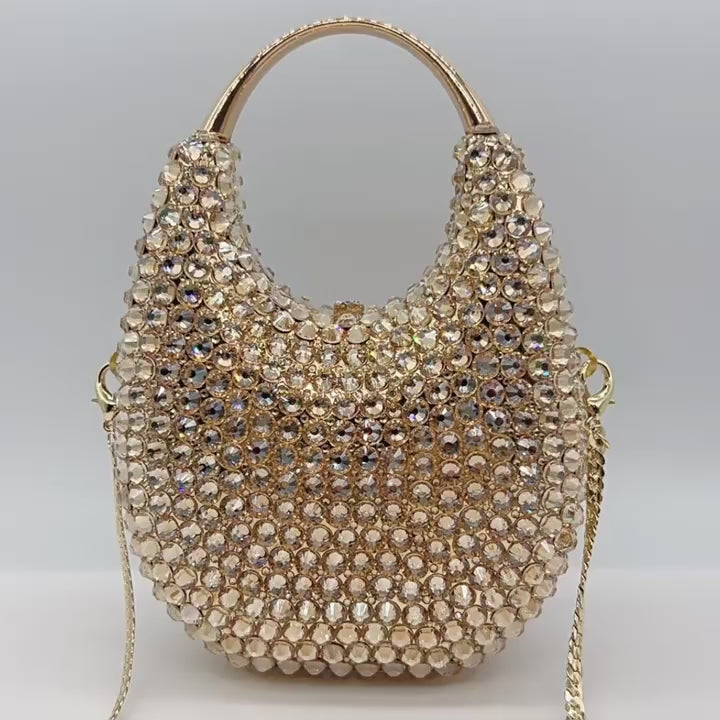 Carica video: Luxury Conch Shell Rhinestone Evening Clutch Bag HB035