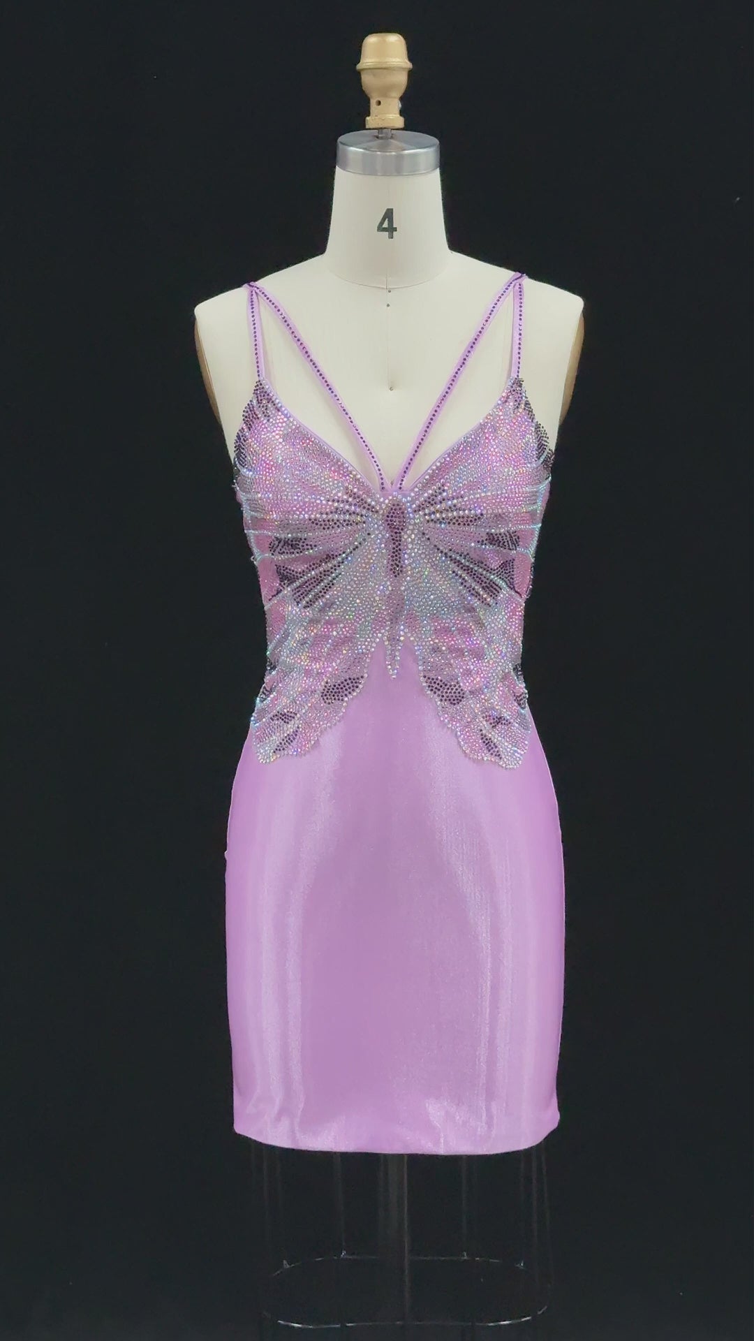 Load video: Purple Rhinestone Butterfly Mini Dress RM123