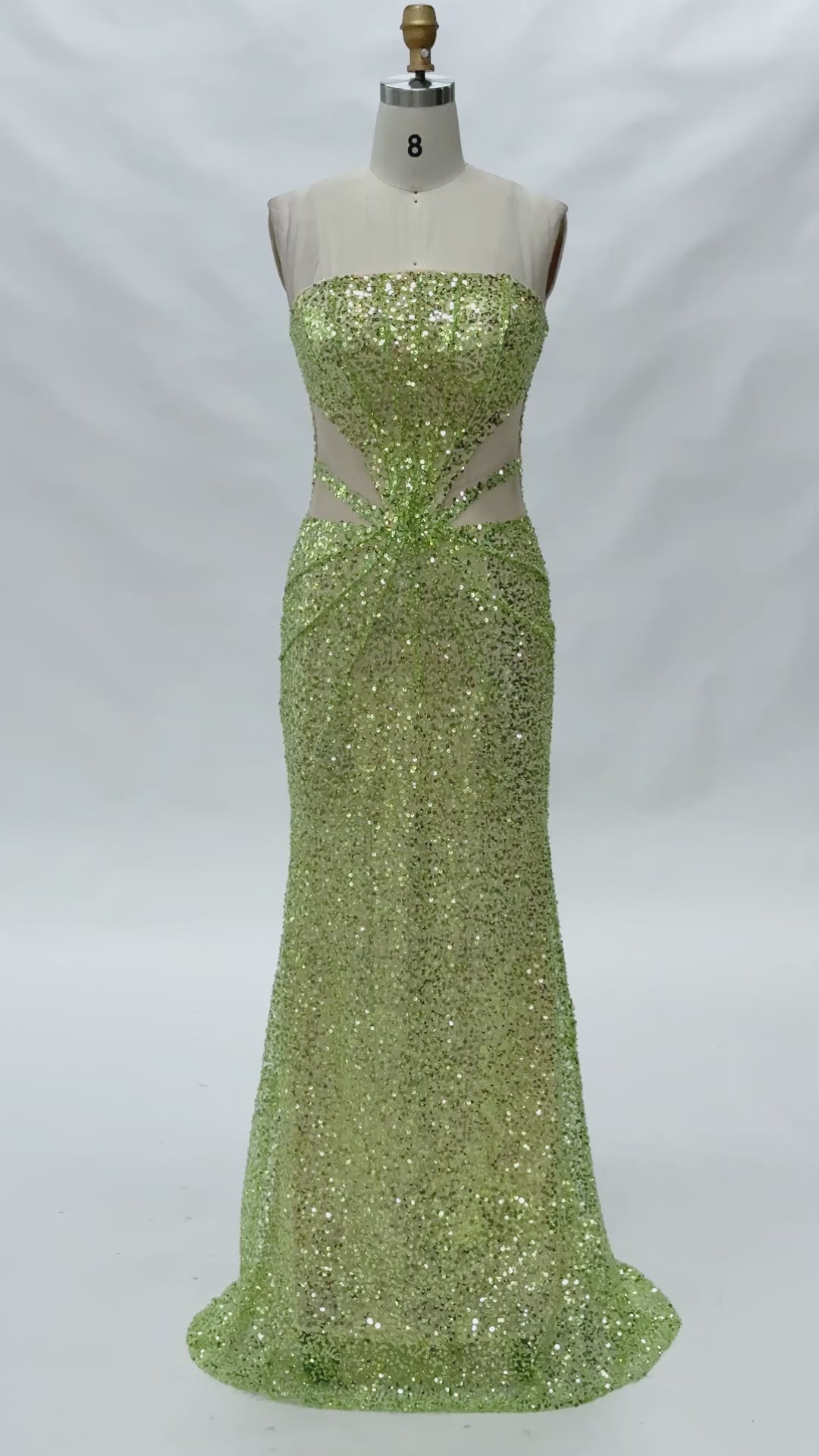 Carica video: Green Strapless Cutout Sequin Formal Evening Dress ST060