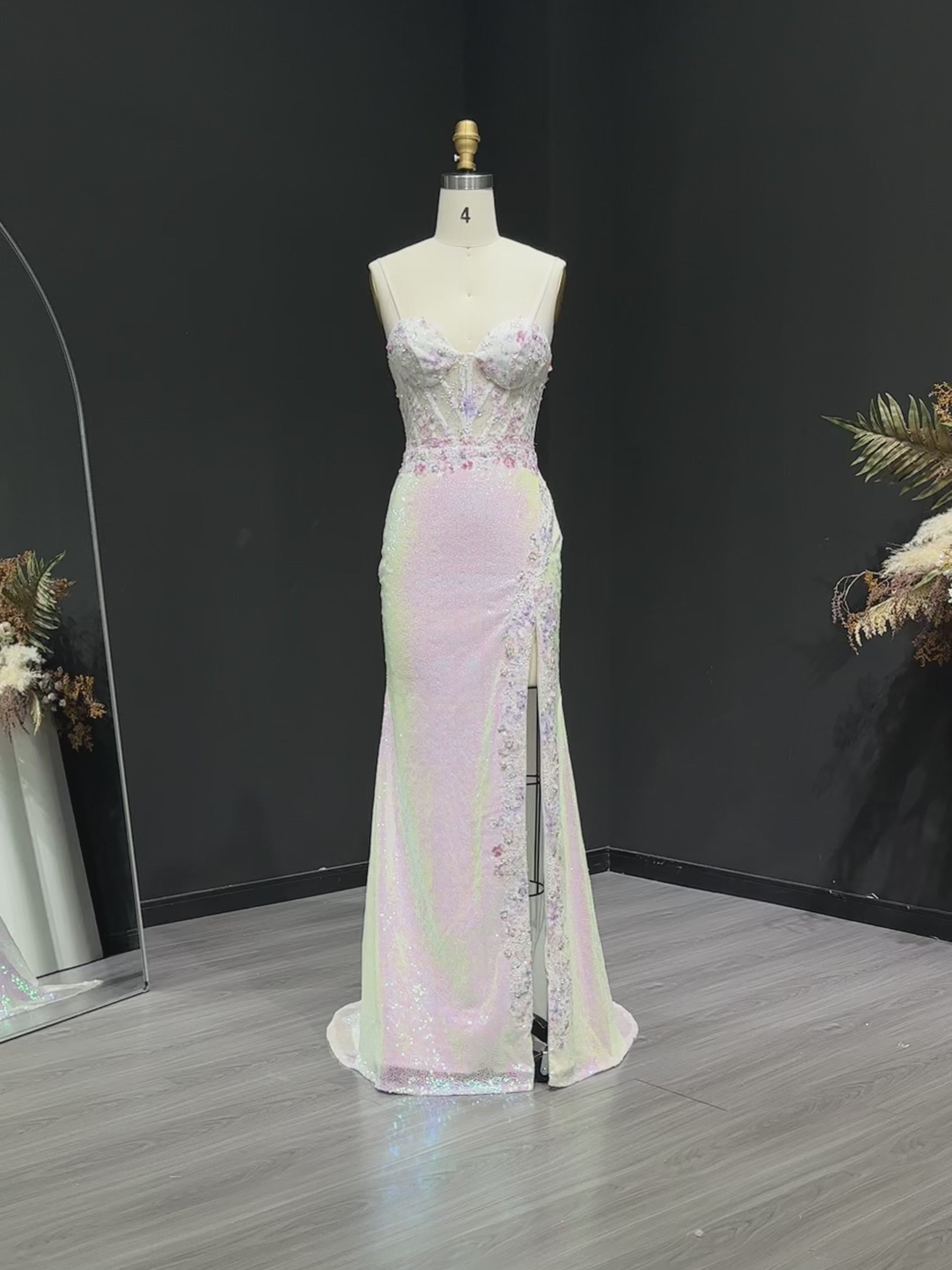 Load video: Sexy Split Side Backless Long Gradient Pink Prom Dress Party Gown SH061