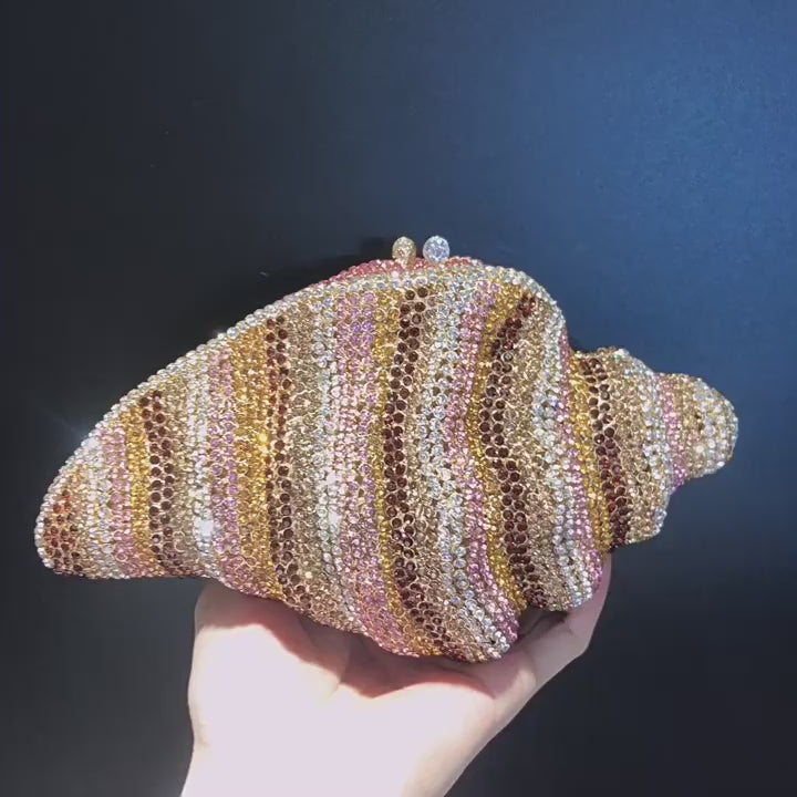 Carica video: Luxury Conch Shell Rhinestone Evening Clutch Bag HB034