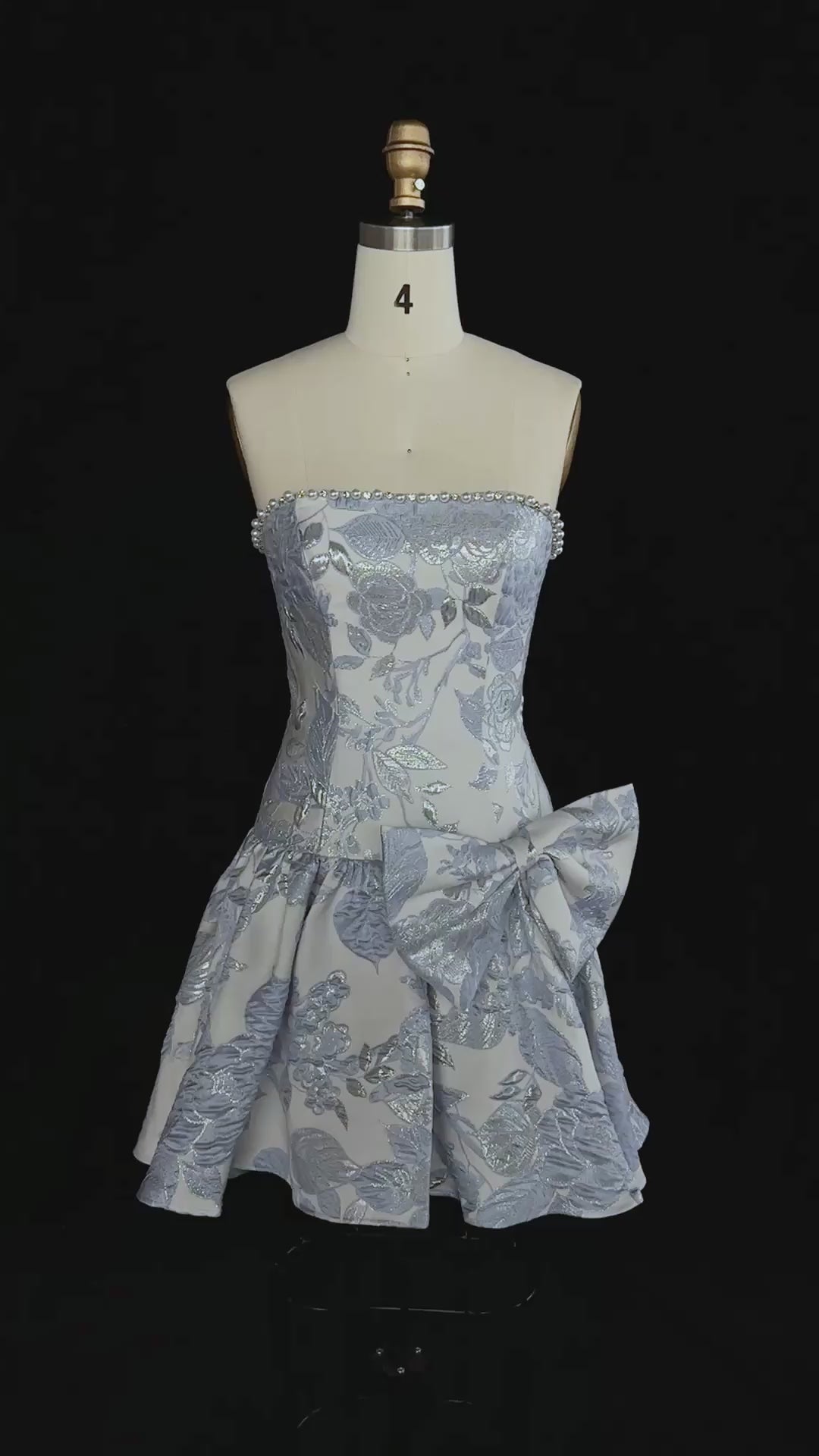 Load video: Stunning Blue Floral Jacquard Homecoming Dress