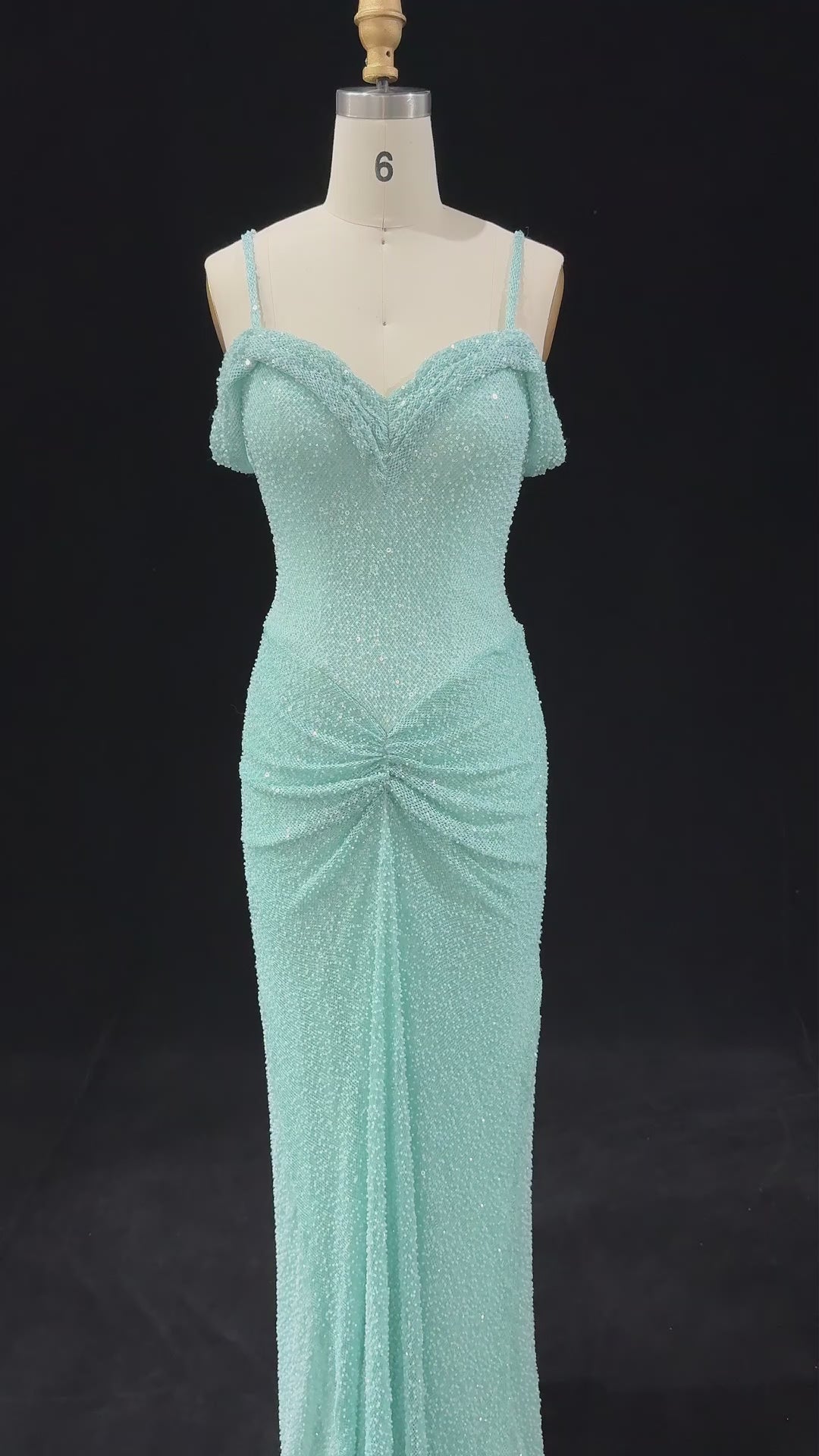 Load video: Light Blue Teal Sequin Mermaid Sleeveless Prom Dress SH553