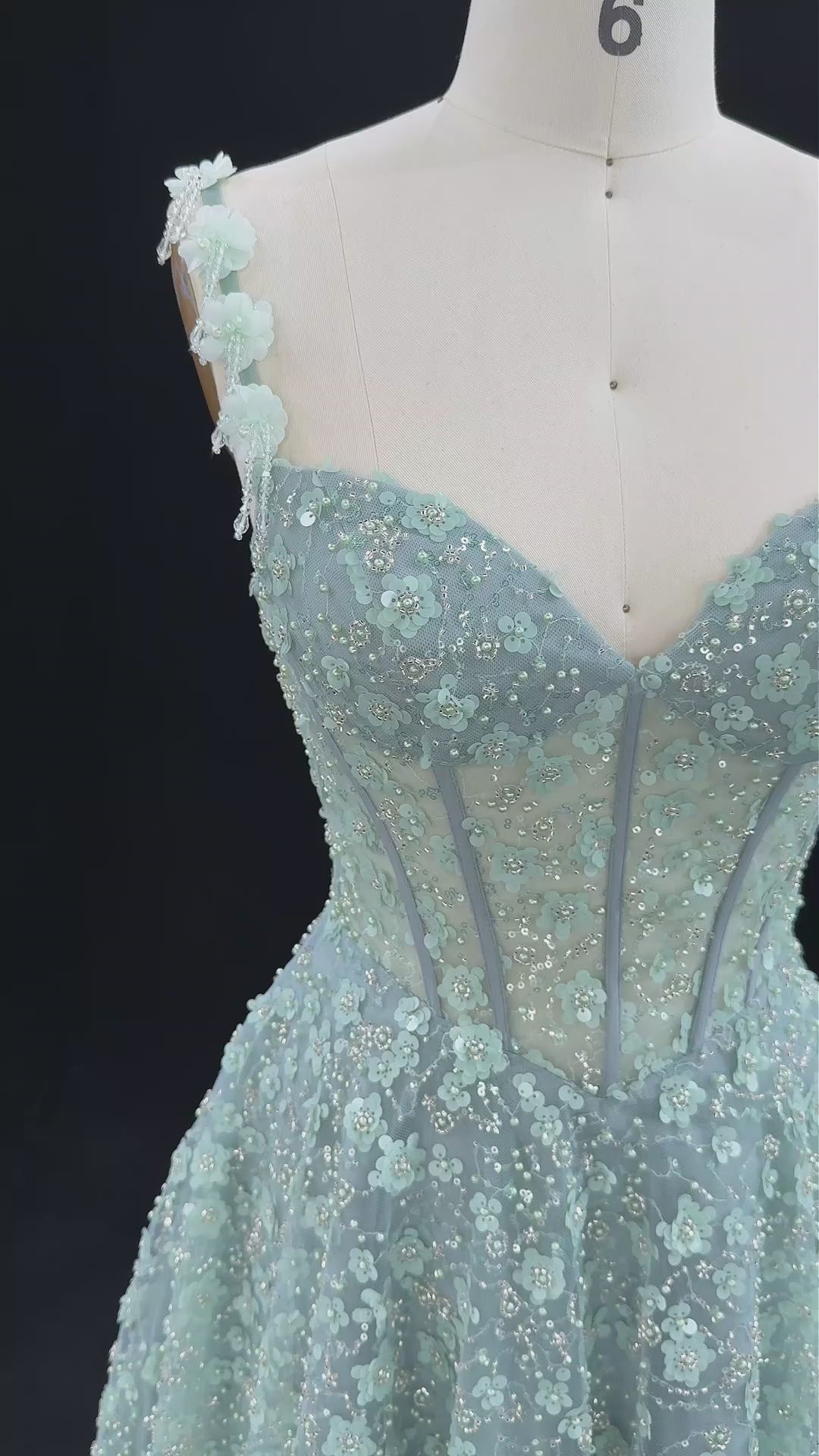 Load video: Green Sparkling Floral A Line Dress RM196