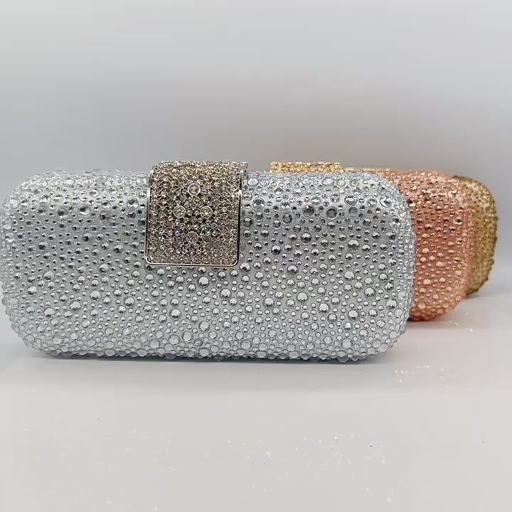 Cargar vídeo: Classic Rectangular Rhinestone Evening Clutch Bag HB037