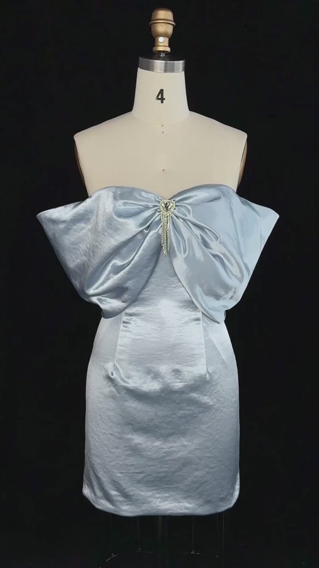 Load video: Light Blue Satin Off-Shoulder Sheath Mini Homecoming Dress RM185