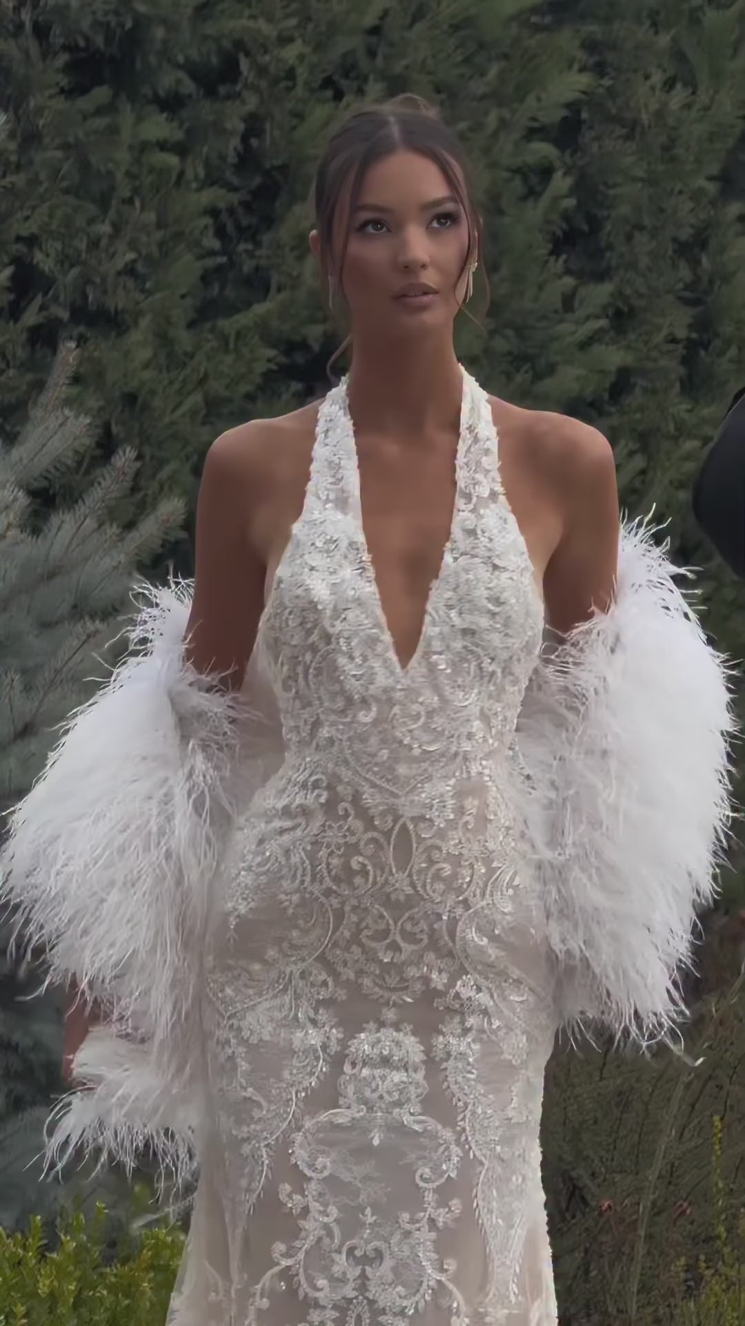 Load video: White Sequin Lace Backless Floor Length Mermaid Formal Wedding Dress SW133