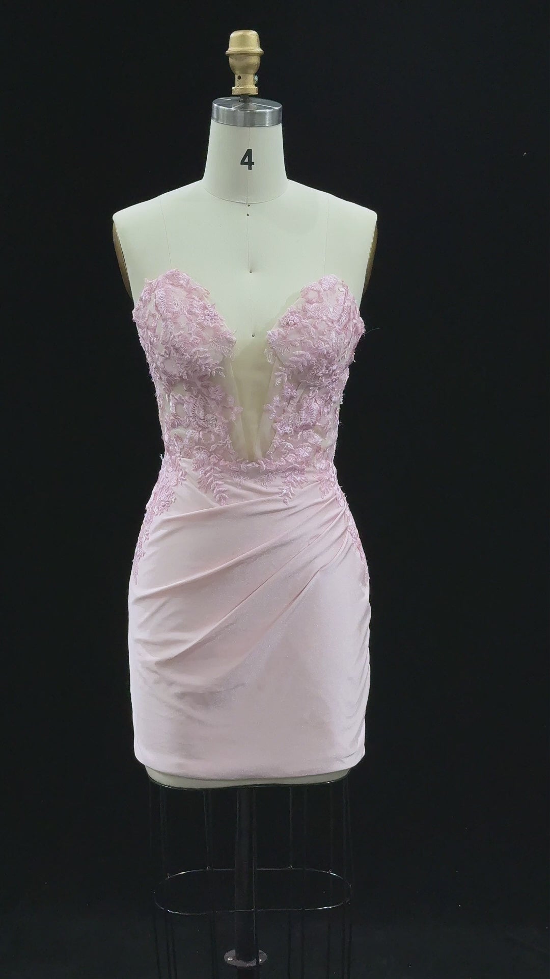 Load video: Blush Pink Satin Sheath Mini Zip Homecoming Dress RM172