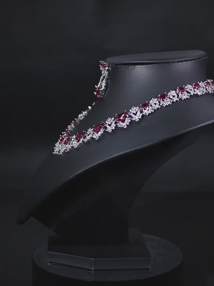 Load video: Luxury Crystal Statement Necklace &amp; Earrings Jewelry Set JW041