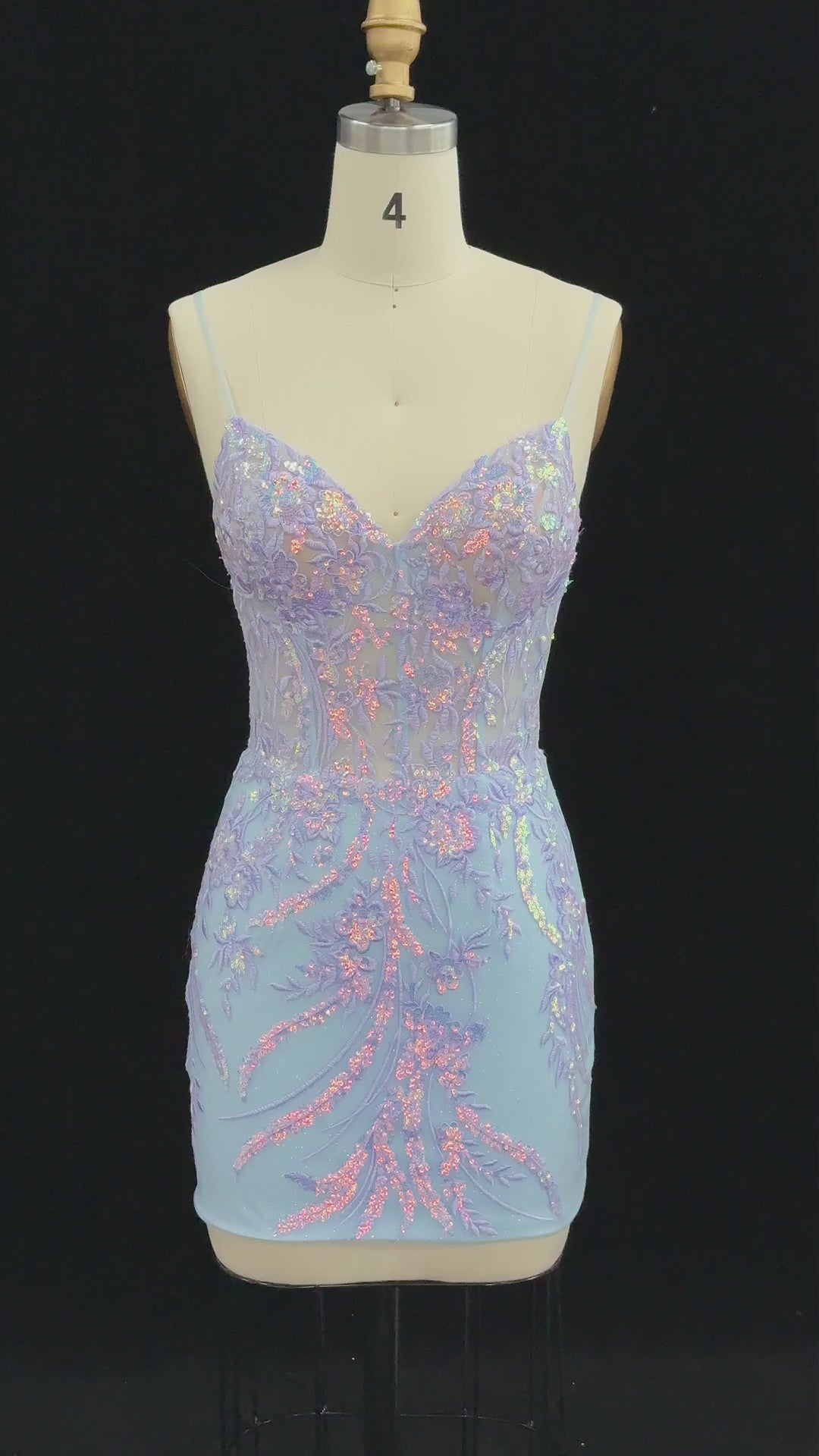 Load video: Light Blue Iridescent Sequin Sweetheart Sheath Homecoming Dress RM151