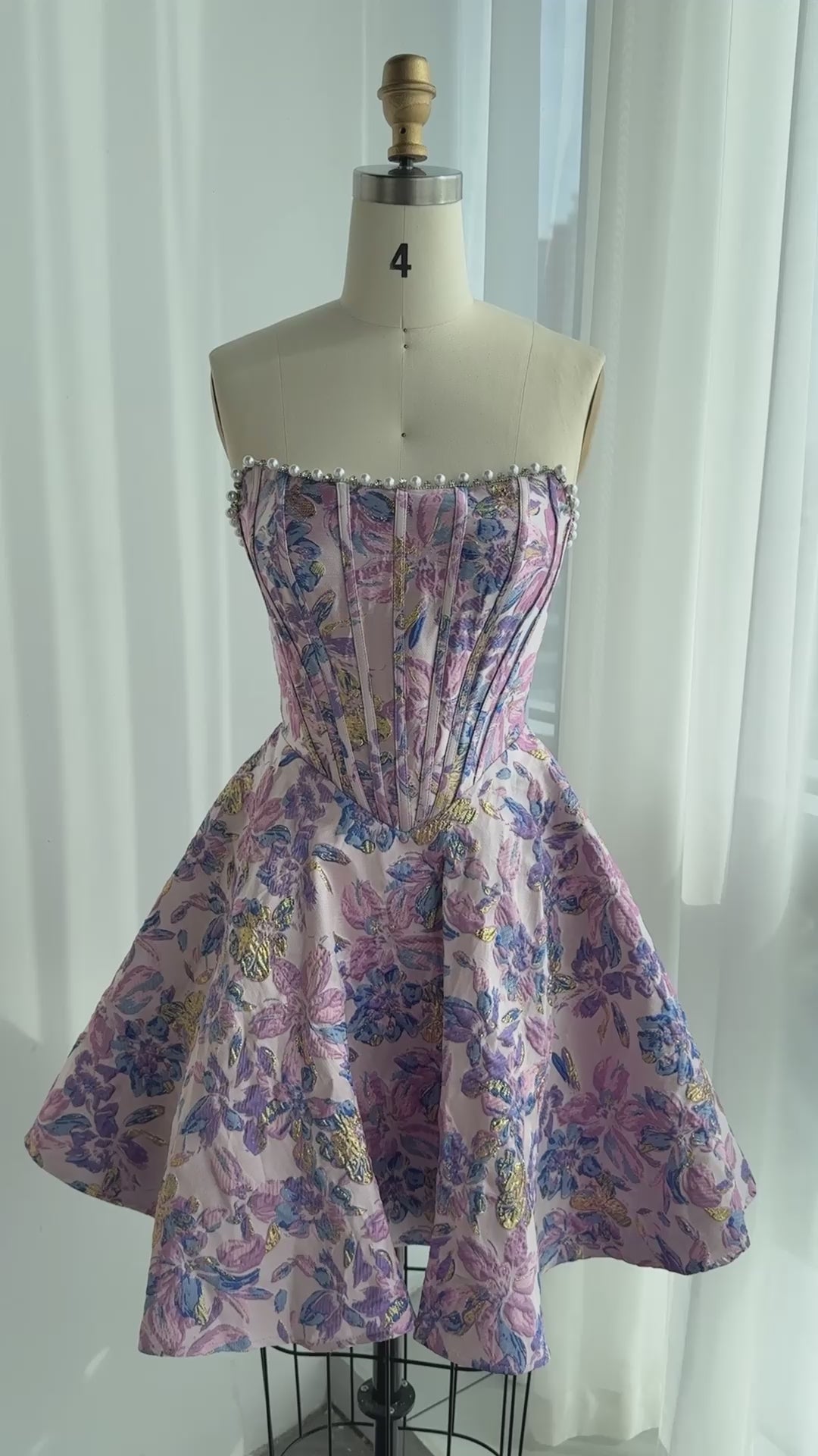 Load video: Luxury Purple Jacquard Strapless Homecoming Dress